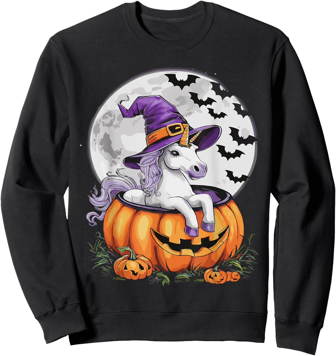 Cute Unicorn Halloween Girls Women Witchy Unicorn Halloween Sweatshirt - Sweatshirt | Black