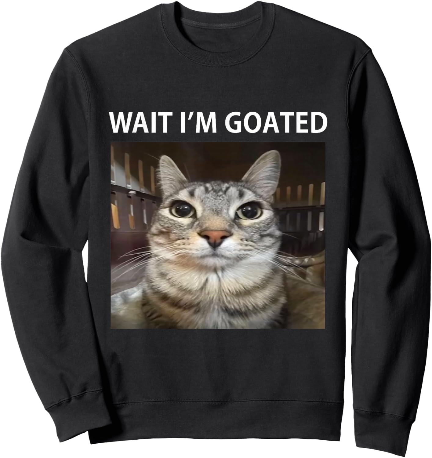 Wait I'm Goated Silly Cat Meme Sweatshirt - Sweatshirt | Black