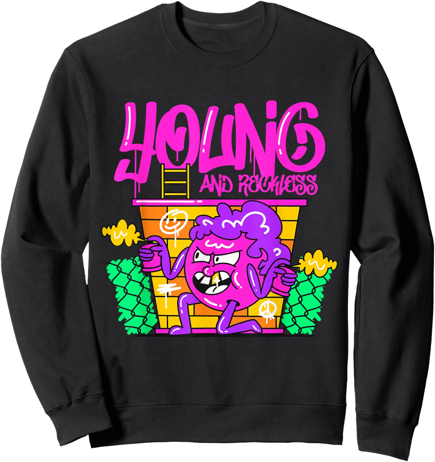 Young and Reckless Vibrant Urban Streetwear Unique Graffiti Sweatshirt - Sweatshirt | Black