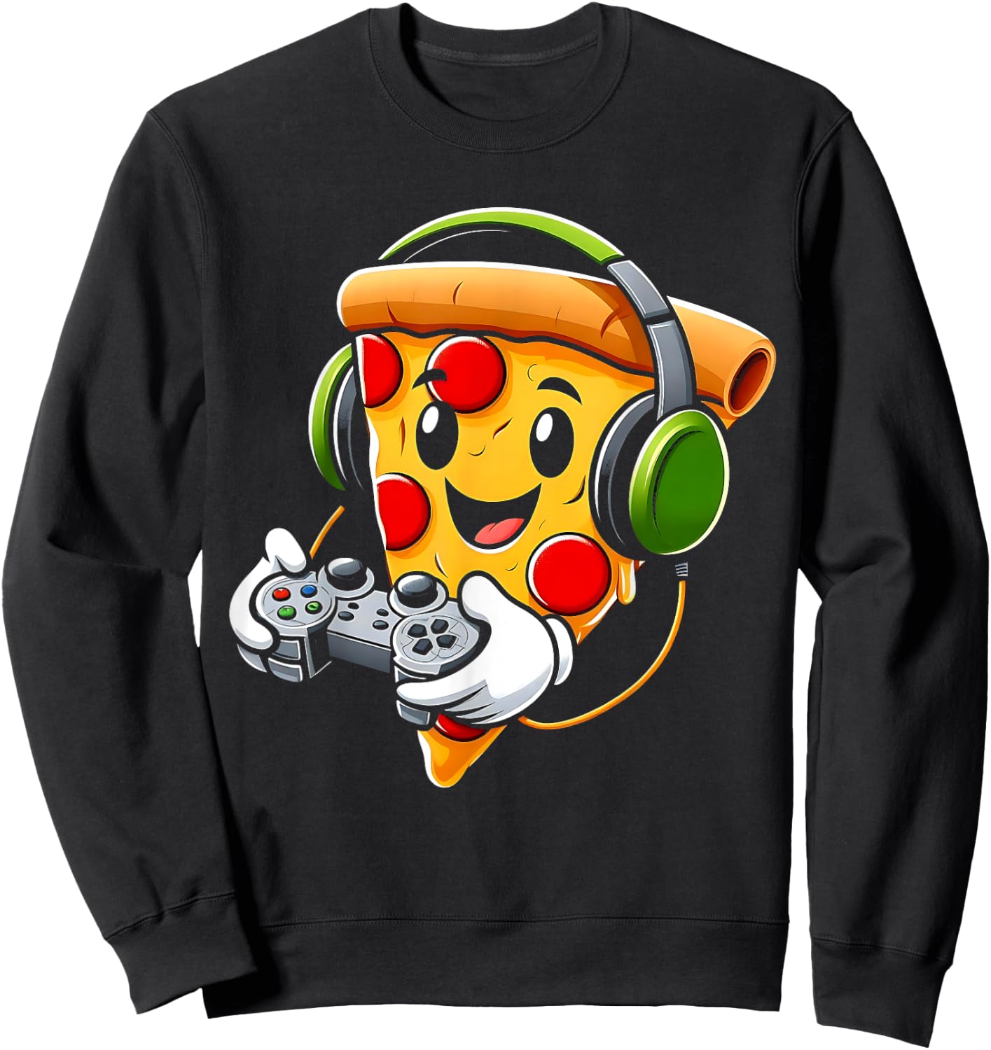 Funny Gamer Pizza Gaming Food Lovers Play Video Games Sweatshirt - Sweatshirt | Black