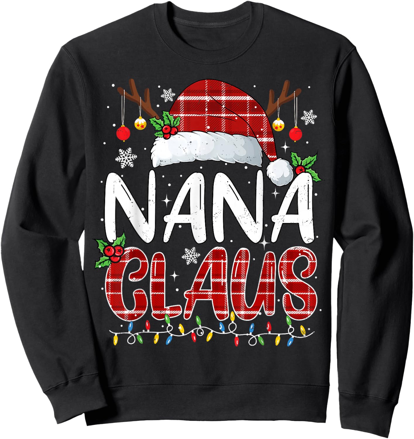 Nana Claus Christmas Lights Pajama Family Matching Sweatshirt - Sweatshirt | Black