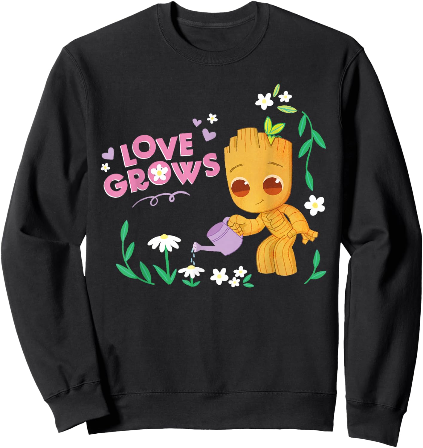 Marvel Valentine’s Day Spring Flower Garden Groot Love Grows Sweatshirt - Sweatshirt | Black