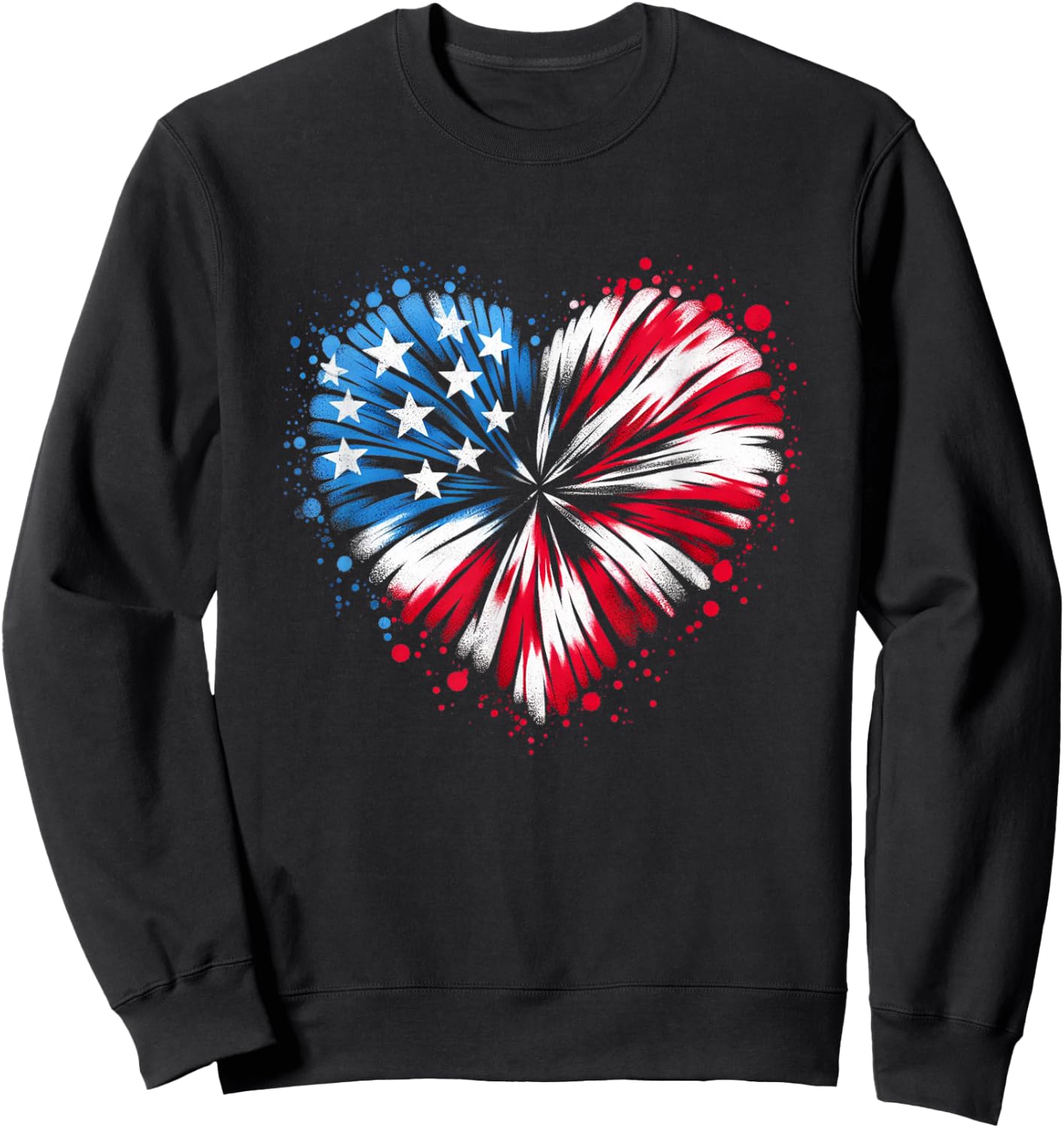 Tie dye Heart USA Flag Colors white, Red & Blue 4th Of July Women Kids Men Sweatshirt - Sweatshirt | Black