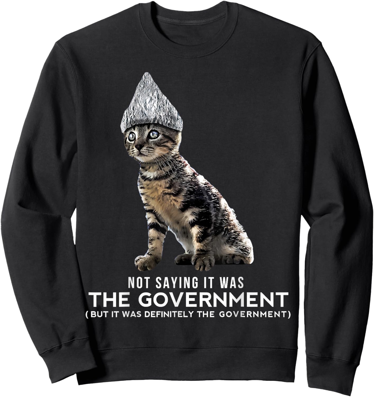 Funny Conspiracy Cat Tin Foil Hat Government Shirt Gift Men Sweatshirt - Sweatshirt | Black