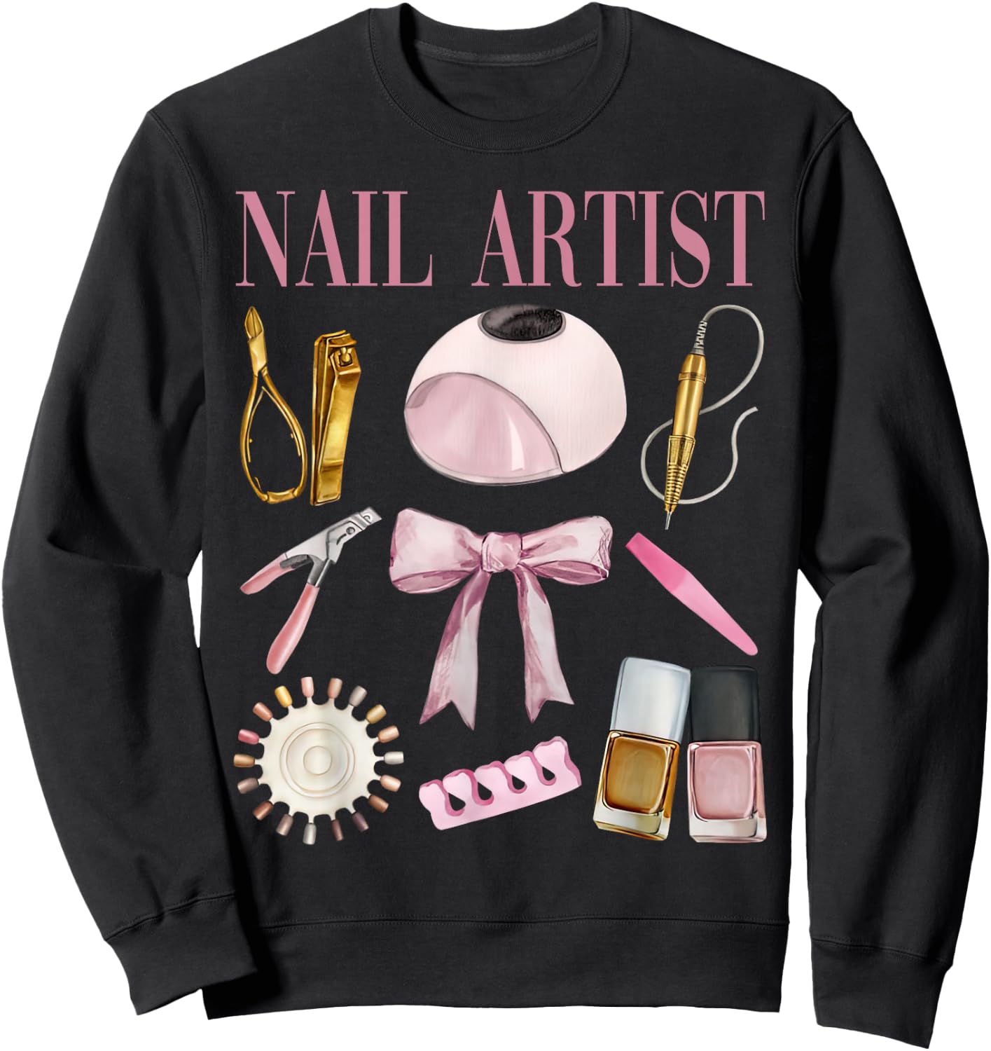 Vintage Coquette Bow Aesthetic Nail Tech Nail Technician Sweatshirt - Sweatshirt | Black