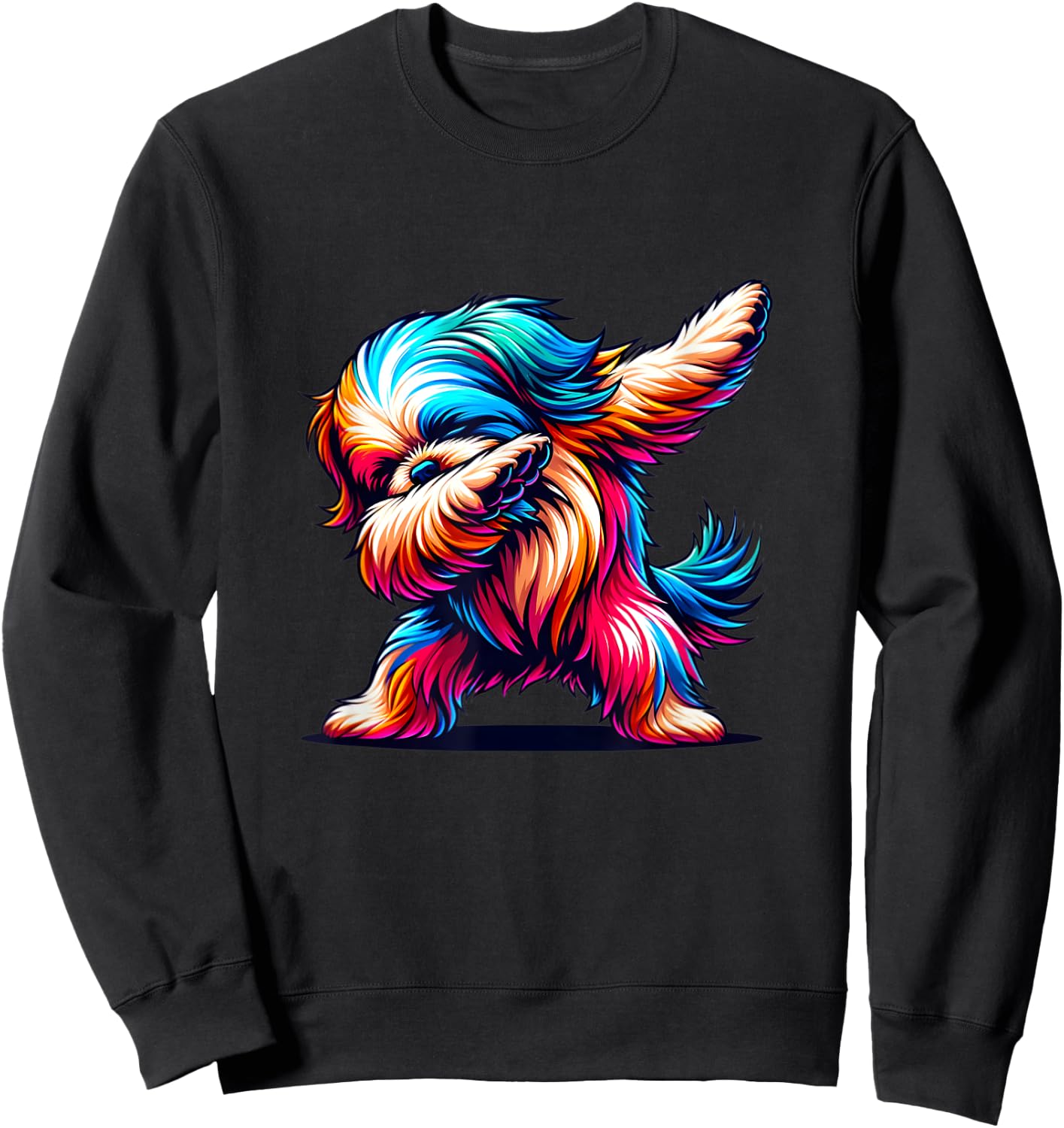 Colorful Shih Tzu Lover Funny Dog Dabbing Graphic Men Women Sweatshirt - Sweatshirt | Black