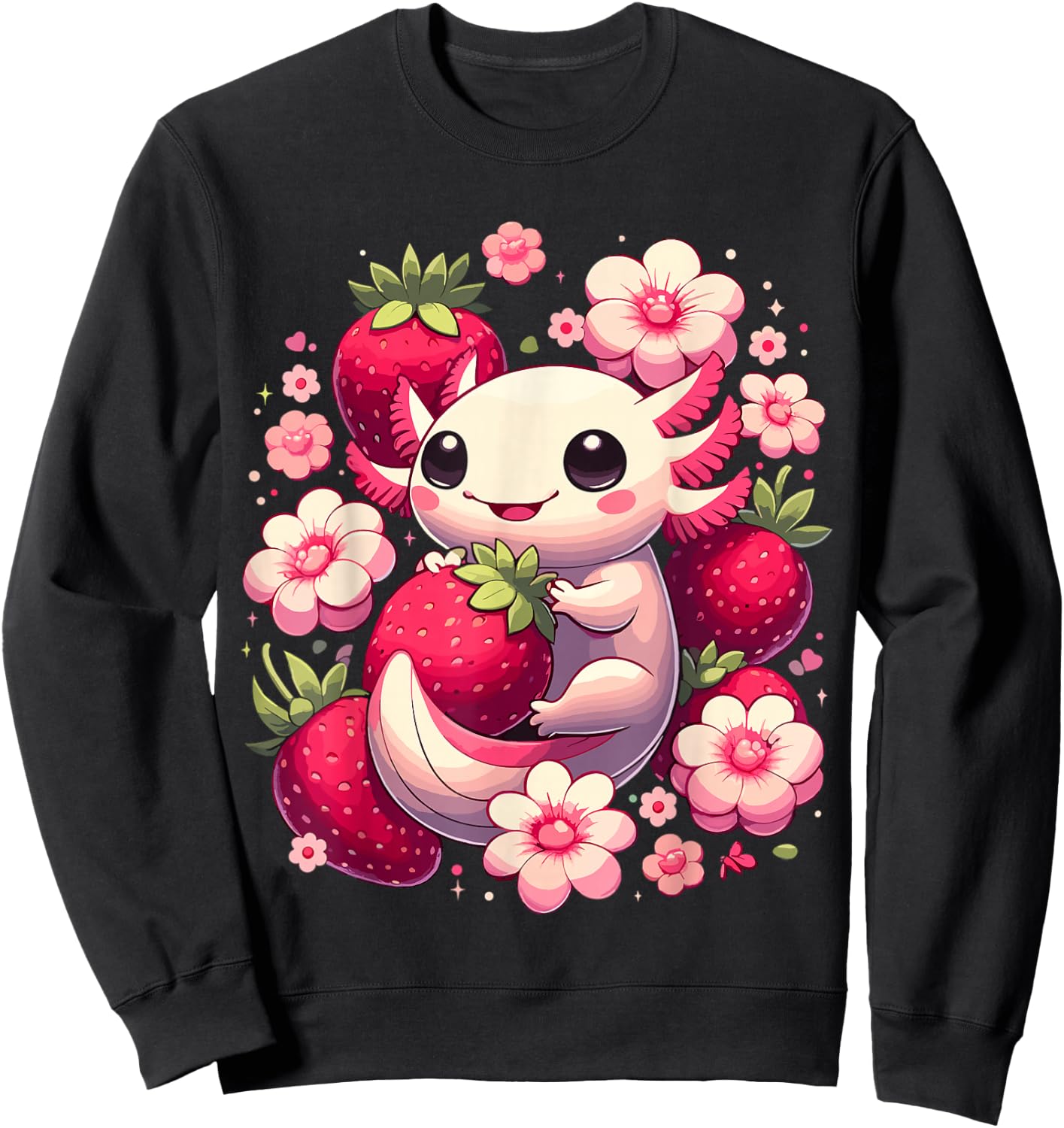 Cute Axolotl Kawaii Anime Axolotl Strawberry Sweatshirt - Sweatshirt | Black