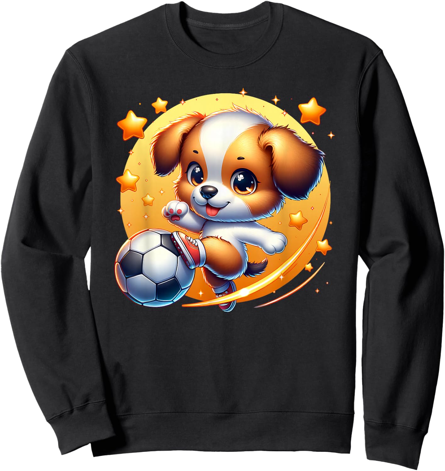 Puppy Dog Playing Soccer Kicking Ball Boy Girl Cute Graphic Sweatshirt - Sweatshirt | Black