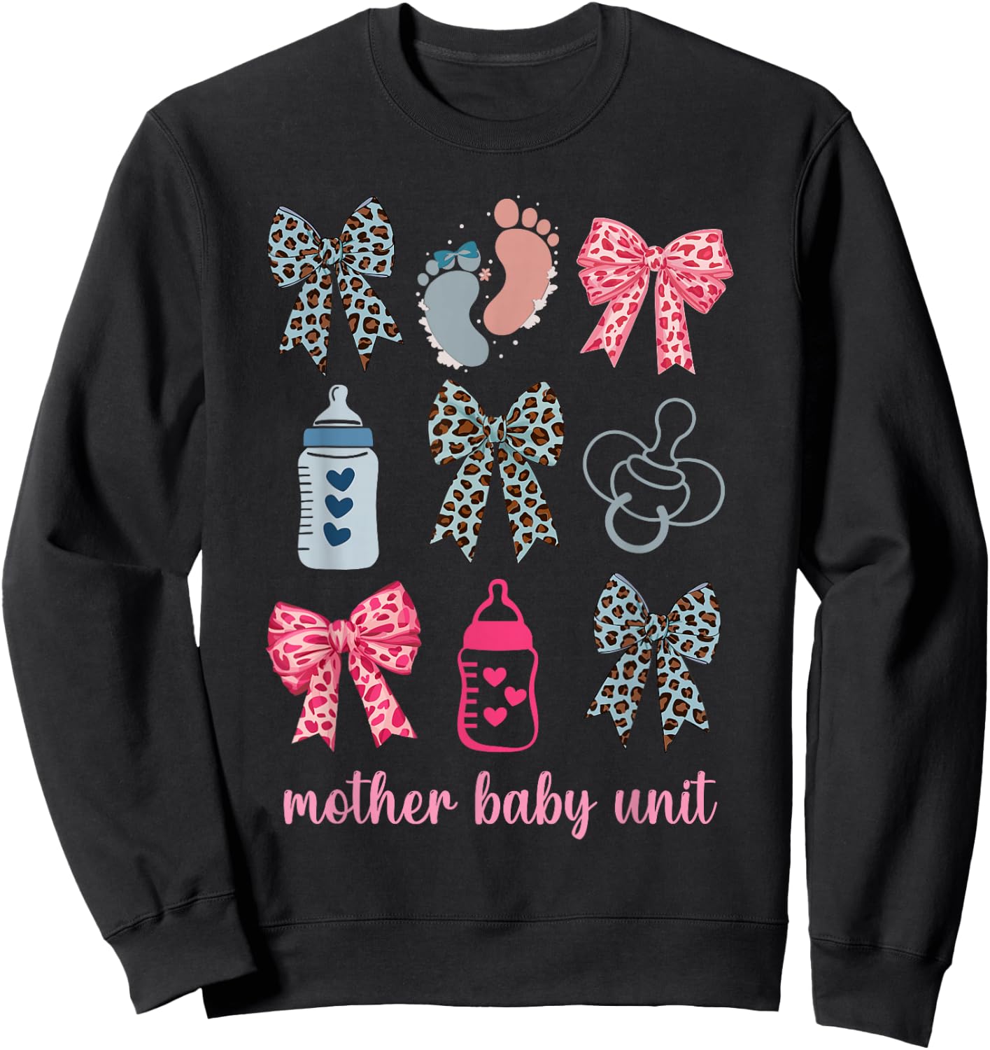Pink Coquette Bow Mother Baby Unit MBU OB Nurse Postpartum Sweatshirt - Sweatshirt | Black