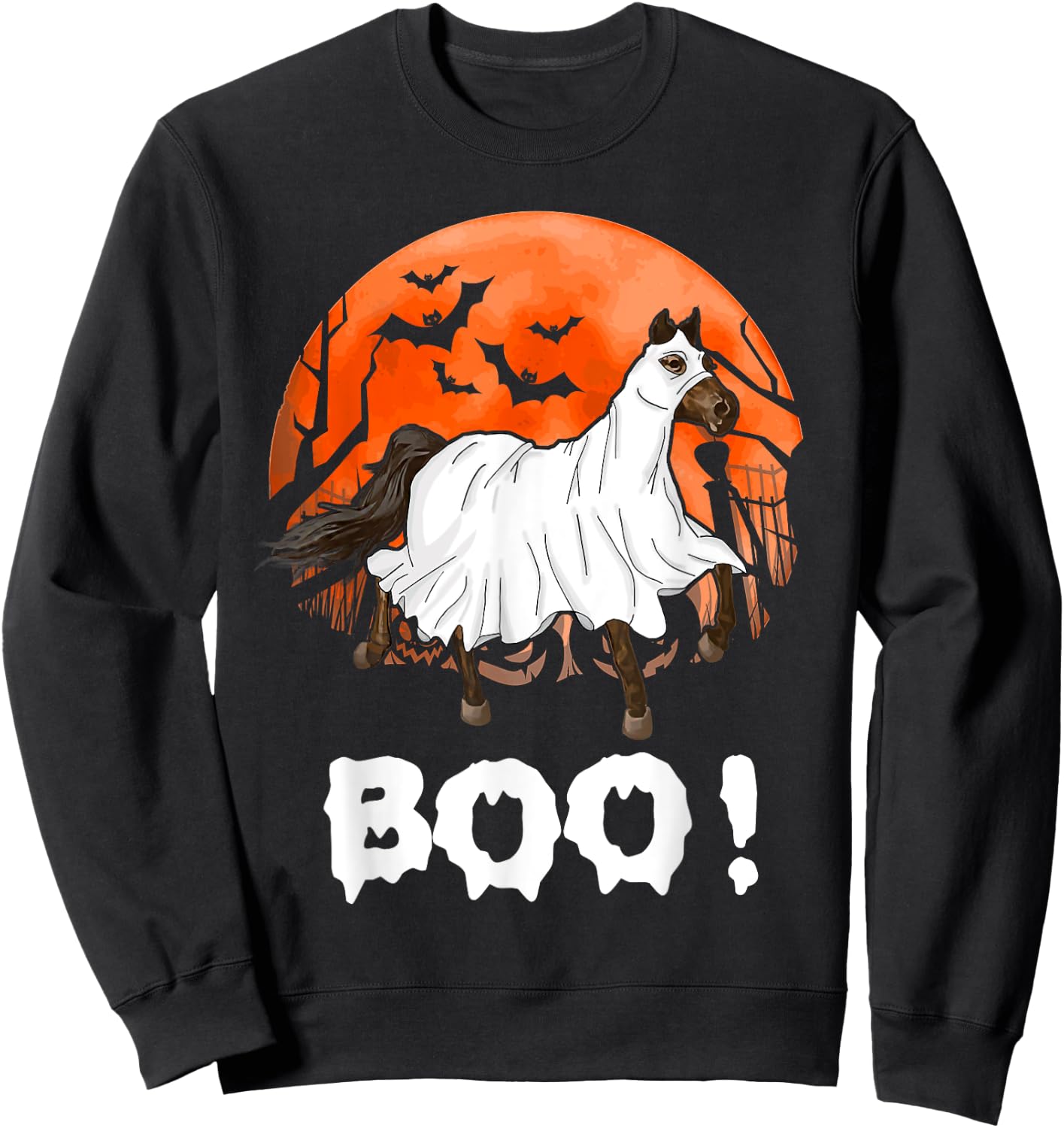 Funny Ghost Boo Horse Equestrian Lover Halloween Costume Sweatshirt - Sweatshirt | Black