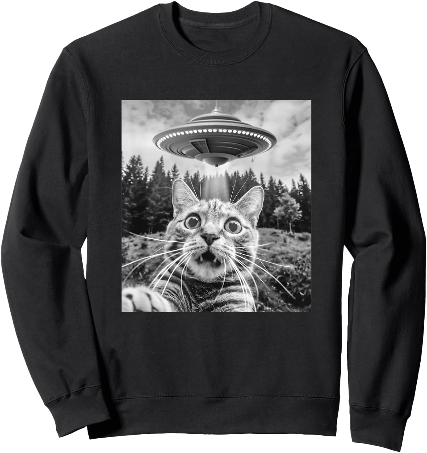 Cat Selfie With Alien Ufo Funny Cat Women Kids Sweatshirt - Sweatshirt | Black