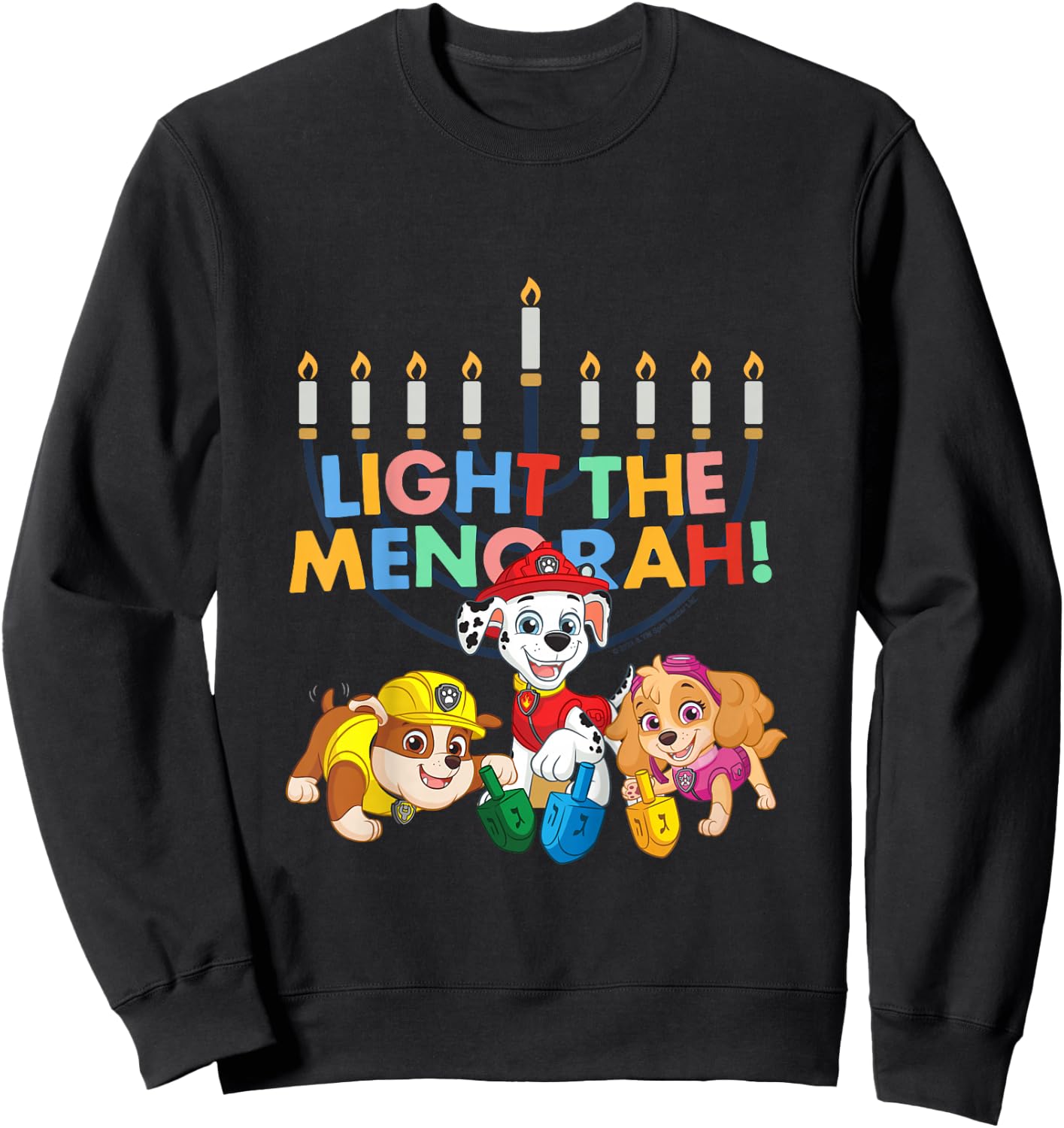 Kids PAW Patrol Hanukkah Light The Menorah! Vintage Sweatshirt - Sweatshirt | Black