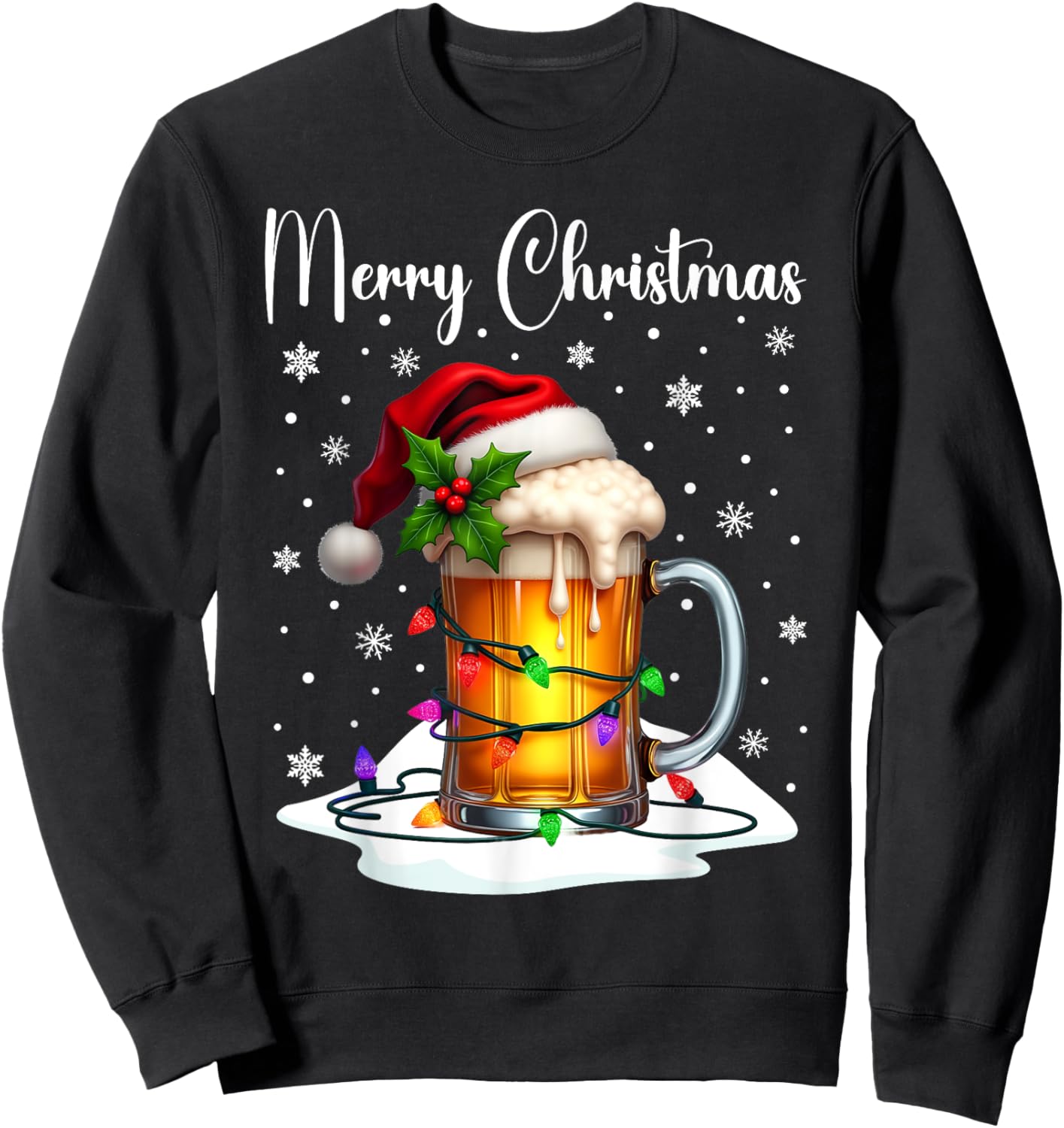 Christmas Pajamas Beer Mug Beer Glasses Beer Costume Santa Sweatshirt - Sweatshirt | Black