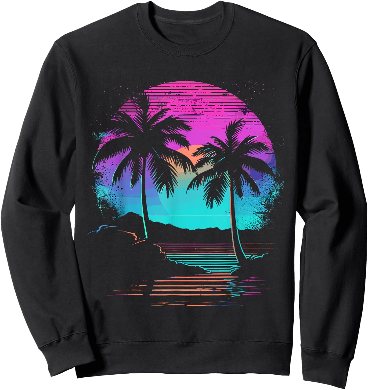 Retro Vintage Sunset Palm Tree Sweatshirt - Sweatshirt | Black