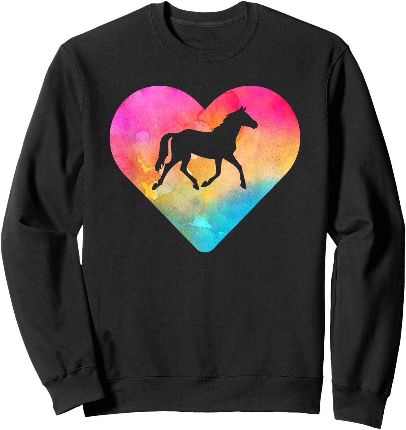 Women or Girls Horse Tie Dye Watercolor Sweatshirt - Sweatshirt | Black