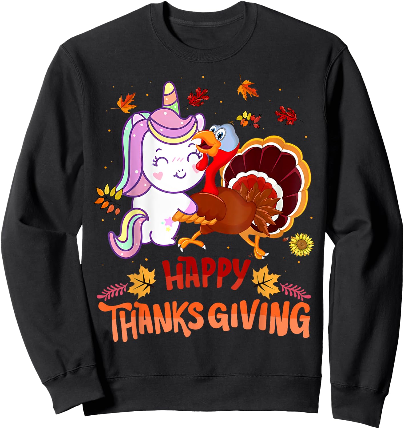 Unicorn Thanksgiving Shirt Girls Kids Toddler Turkey Unicorn Sweatshirt - Sweatshirt | Black