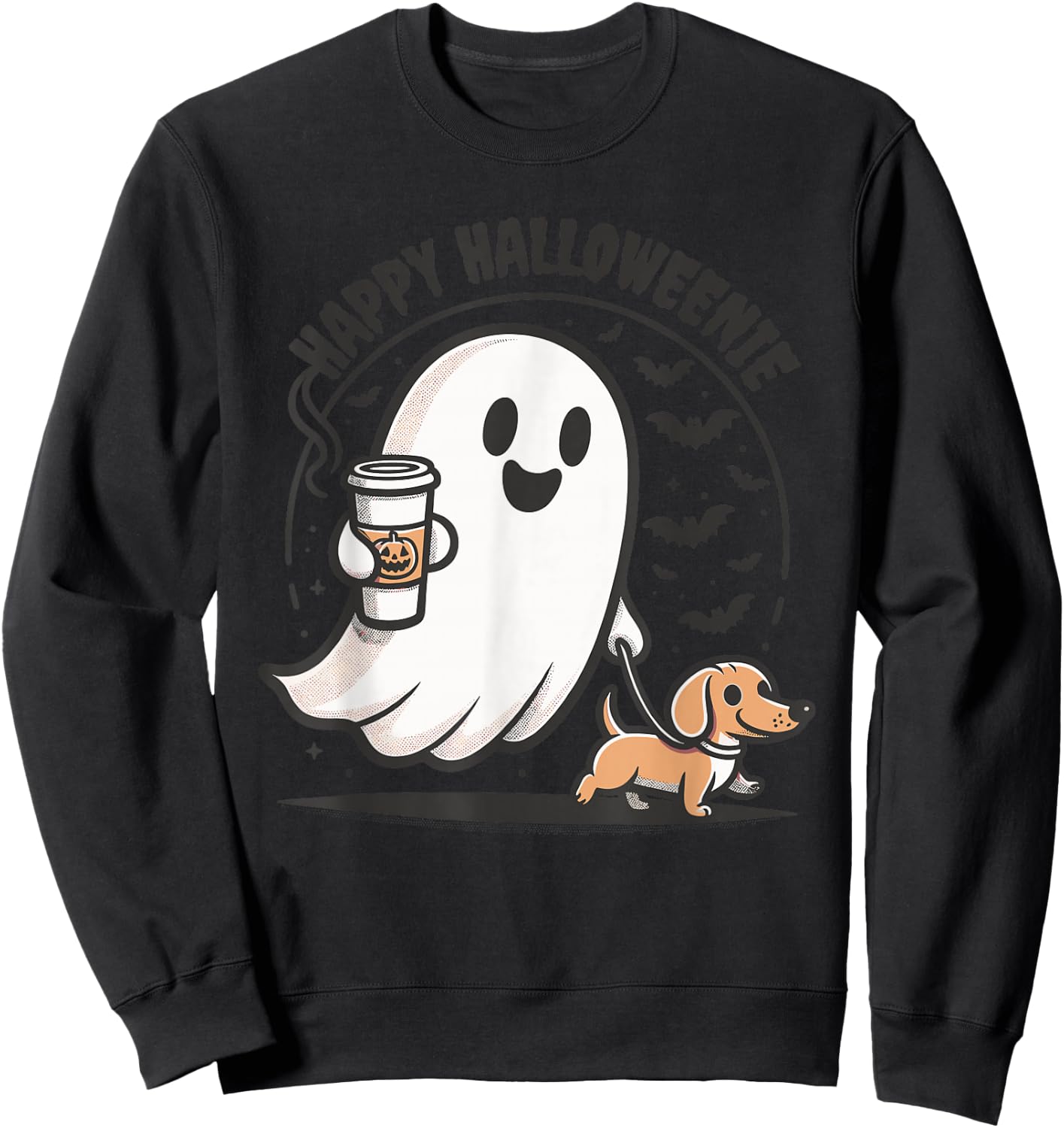 Happy Halloweenie Ghost Dachshund Halloween Dachshund Lover Sweatshirt - Sweatshirt | Black