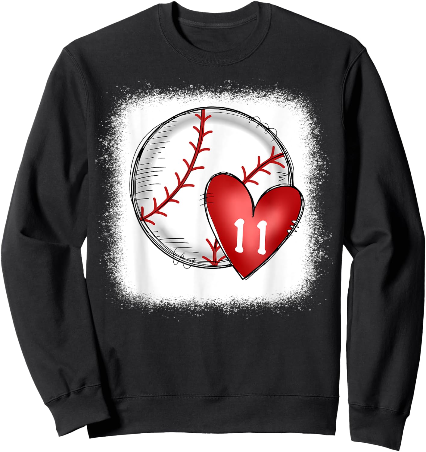 Bleached Custom Baseball Mom Number 11 Heart for Mom Sweatshirt - Sweatshirt | Black