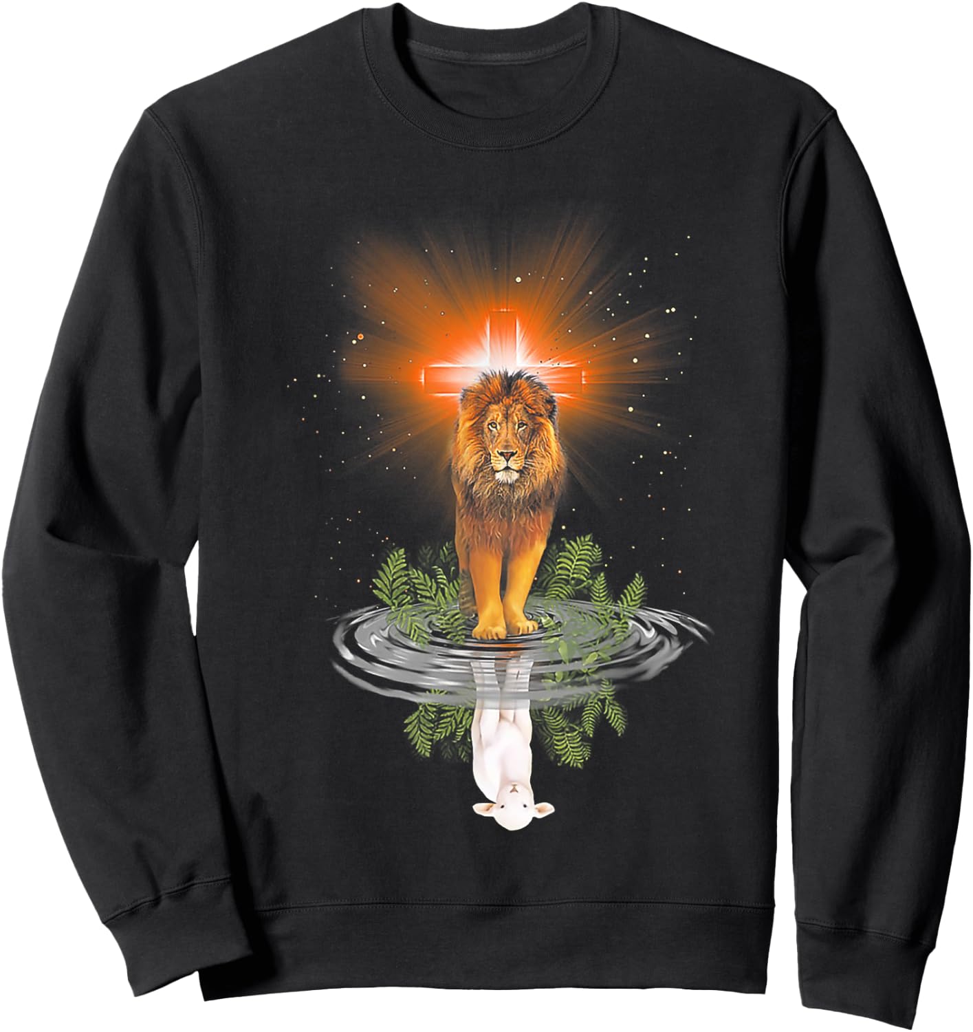 Lion Cross Jesus Reflection Water Mirror Sheep Sweatshirt - Sweatshirt | Black