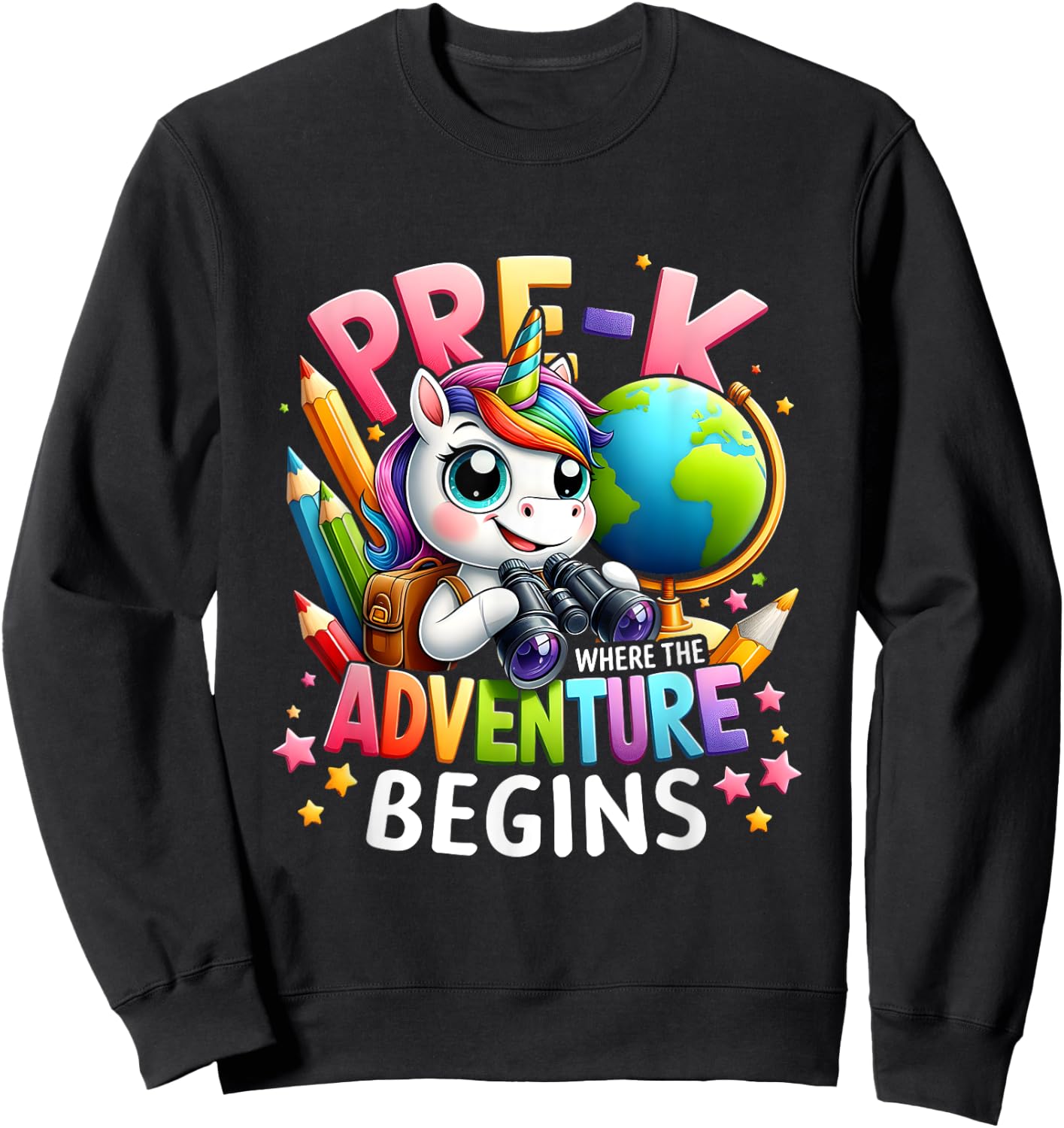 Cute Unicorn School Teacher Pre-K Where The Adventure Begins Women Kids Sweatshirt - Sweatshirt | Black