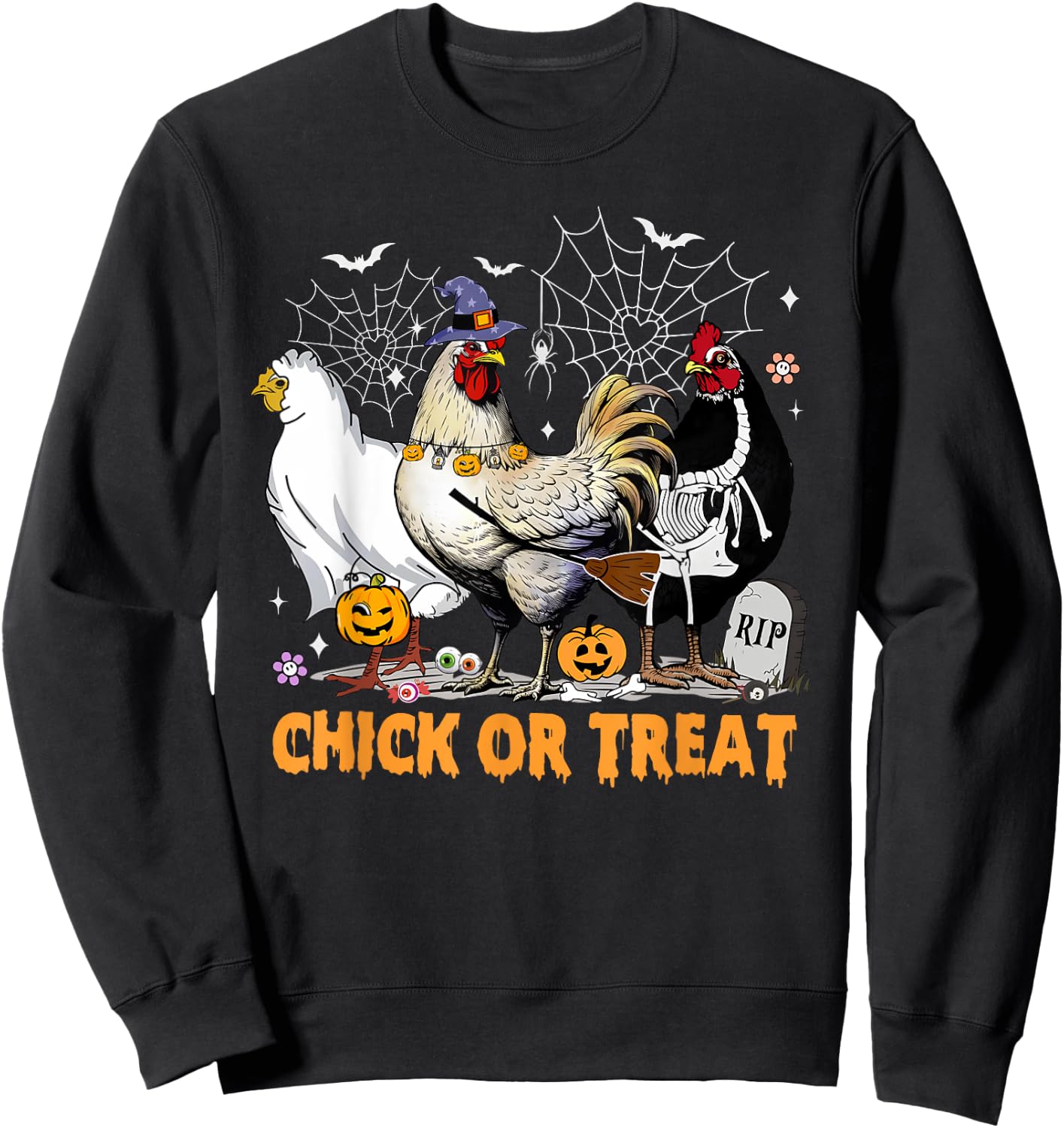 Halloween Chicken Pumpkin Chick Or Treat Spooky Season Sweatshirt - Sweatshirt | Black