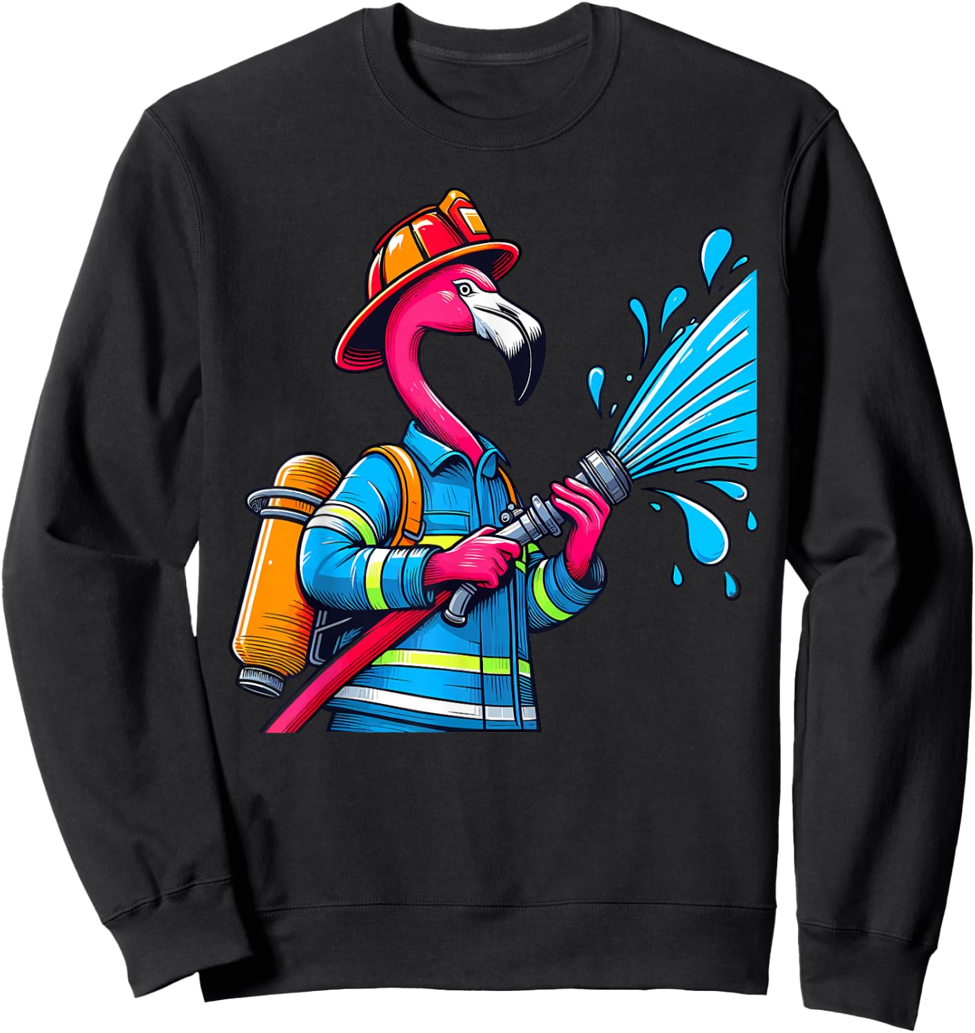 Flamingo Firefighter Fireman Birthday Party Flamingo Lovers Sweatshirt - Sweatshirt | Black