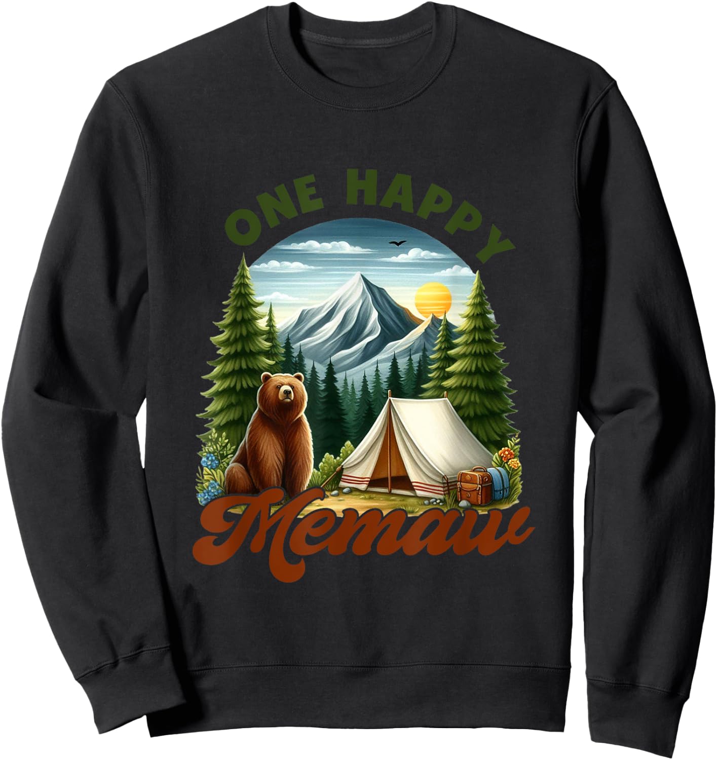 Retro One Happy Memaw Camper Birthday Bear Matching Family Sweatshirt - Sweatshirt | Black