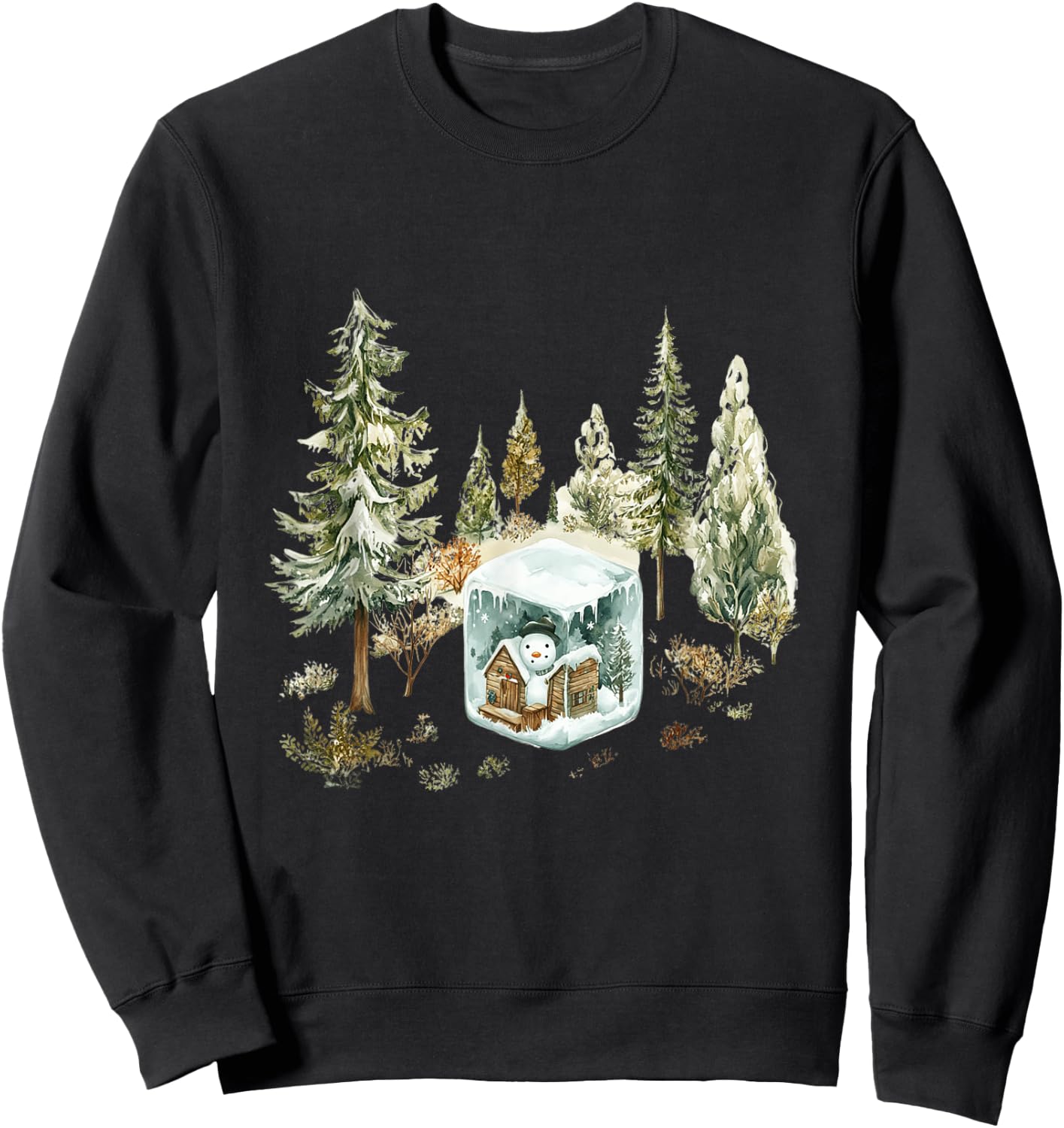 Watercolor Snowman Winter Wonderland Christmas Sweatshirt - Sweatshirt | Black