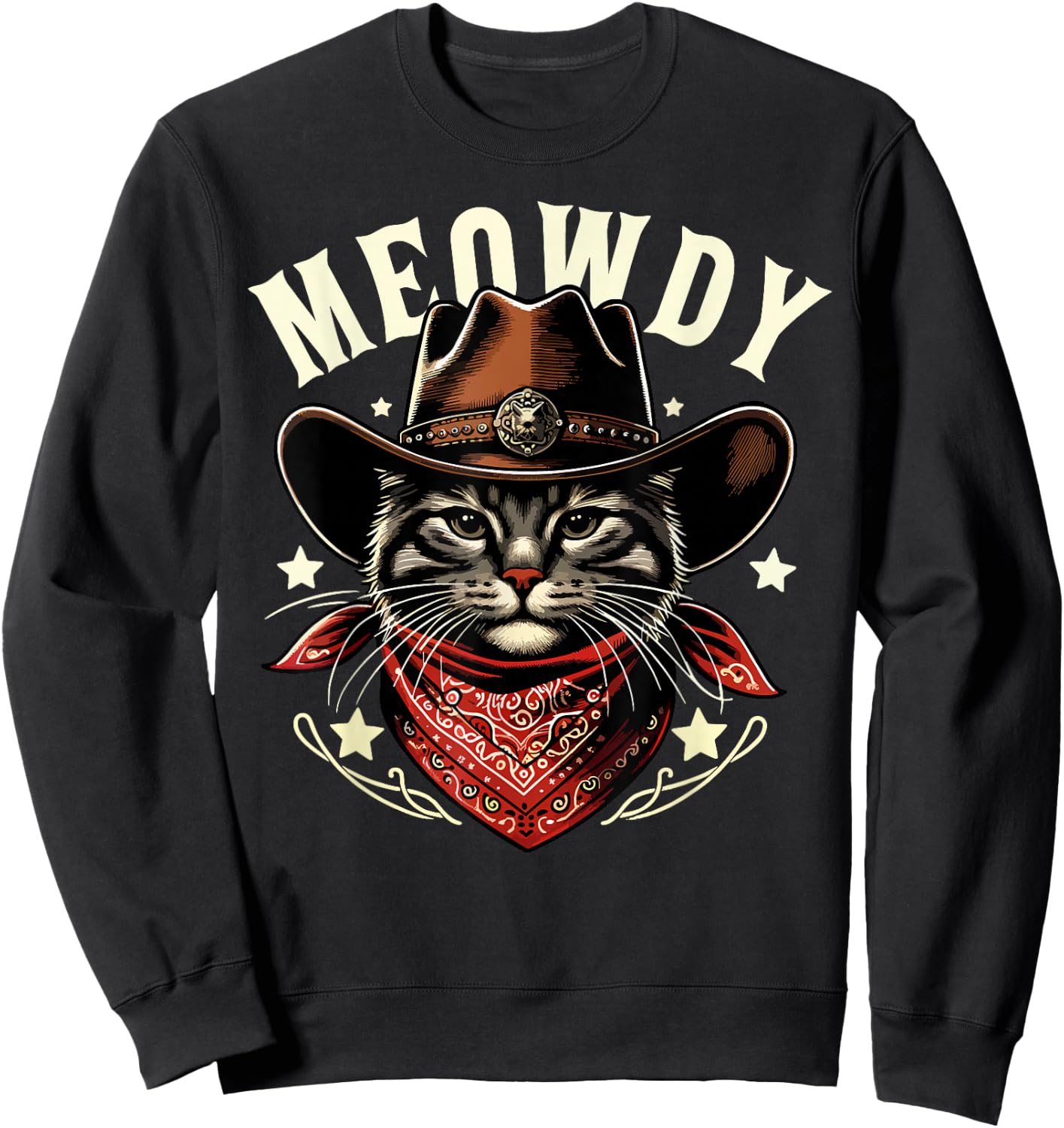 Cat Cowboy Funny Mashup Meowdy Western Country Music Cat Sweatshirt - Sweatshirt | Black