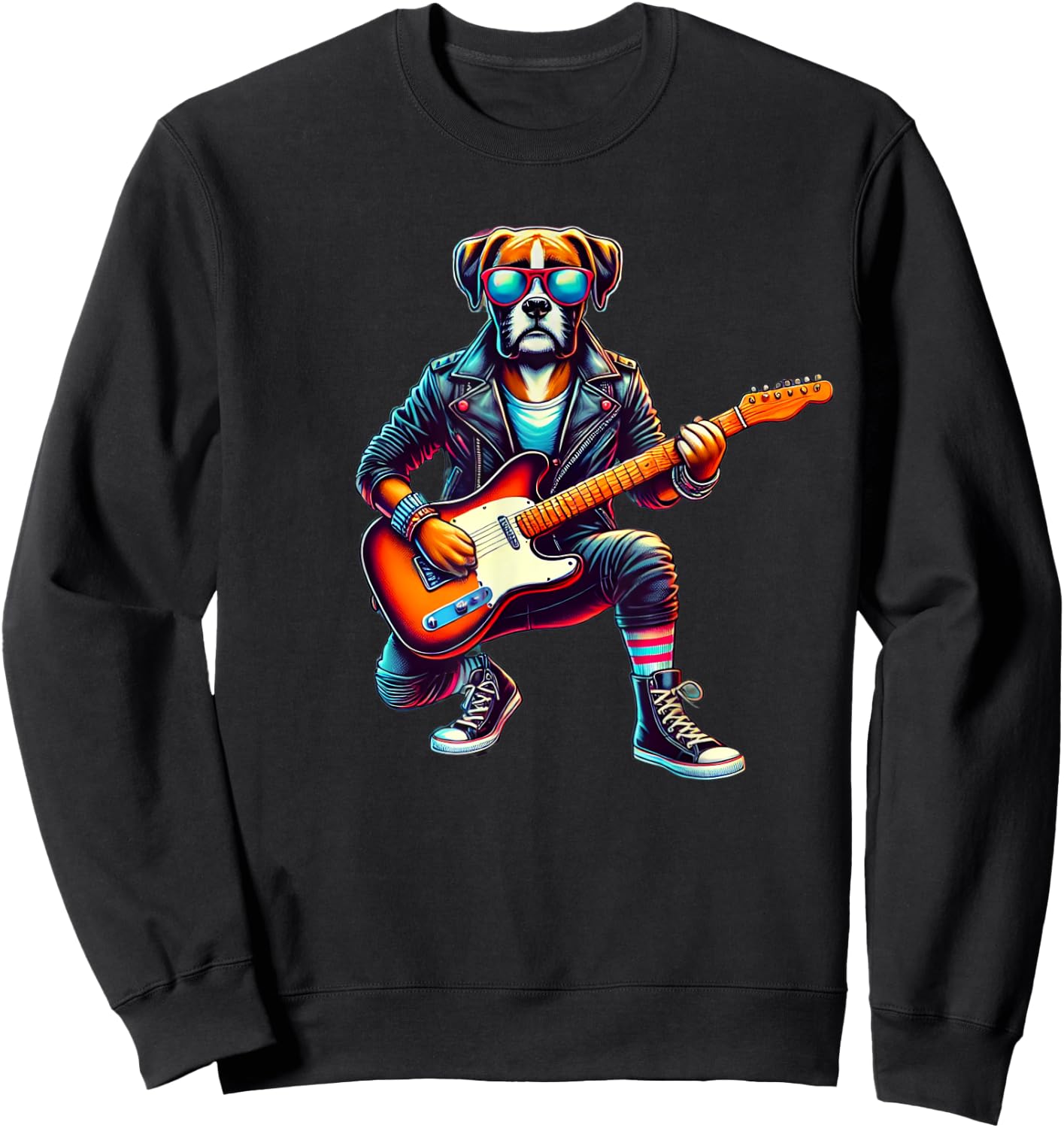 Boxer Electric Guitar Funny Dog Rock Band Musician Music Pet Women Kids Sweatshirt - Sweatshirt | Black