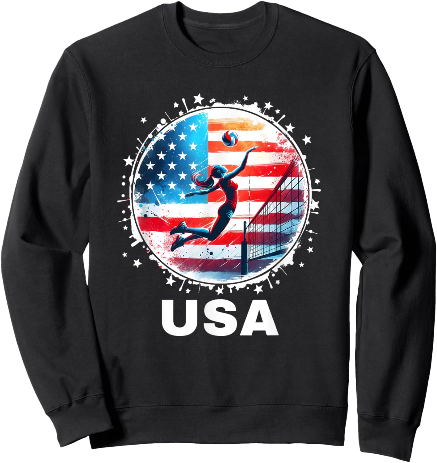 USA Women United States American Flag Volleyball USA Team Sweatshirt - Sweatshirt | Black