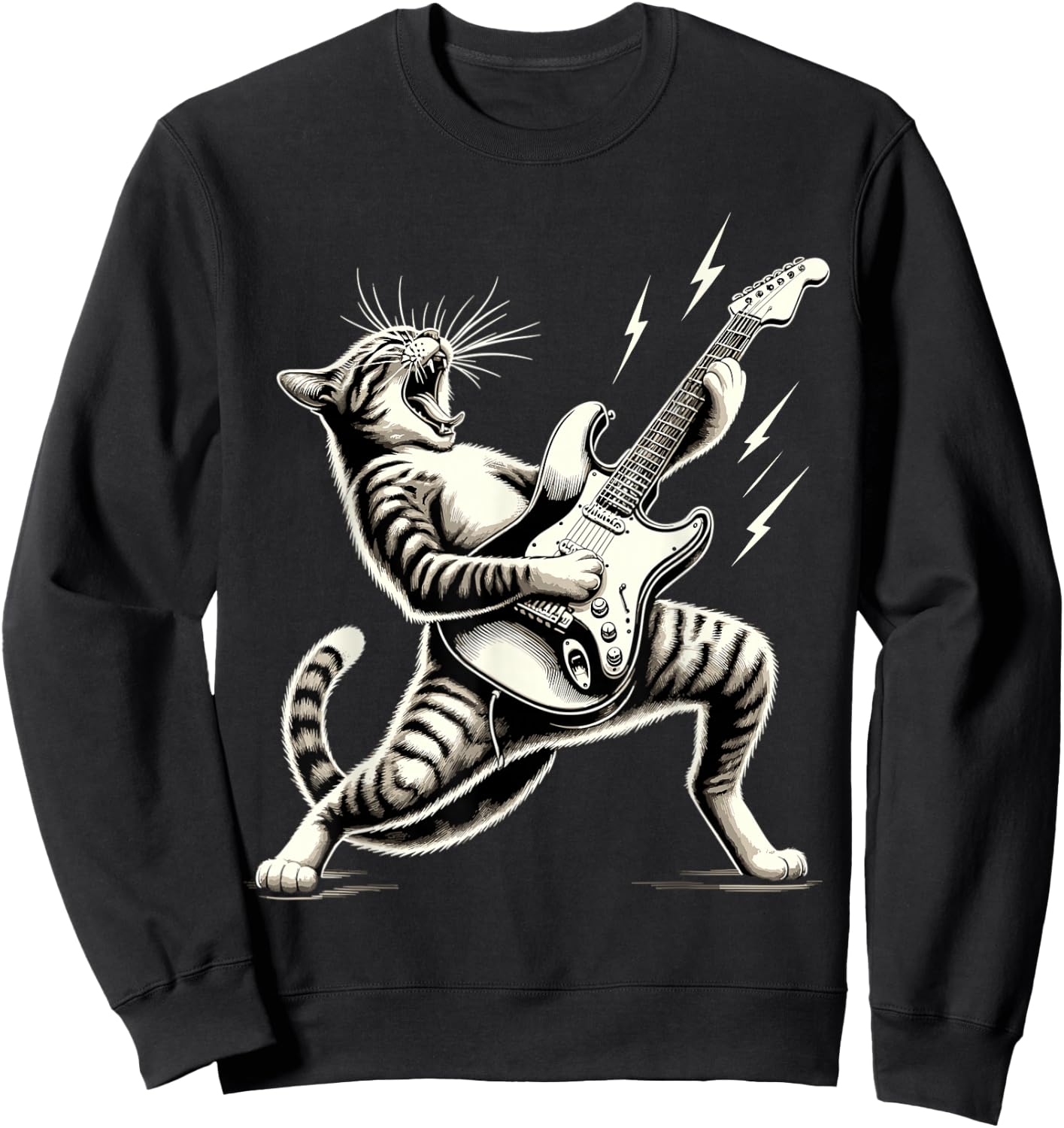 Rock and Roll Funny Cat playing Guitar Sweatshirt - Sweatshirt | Black