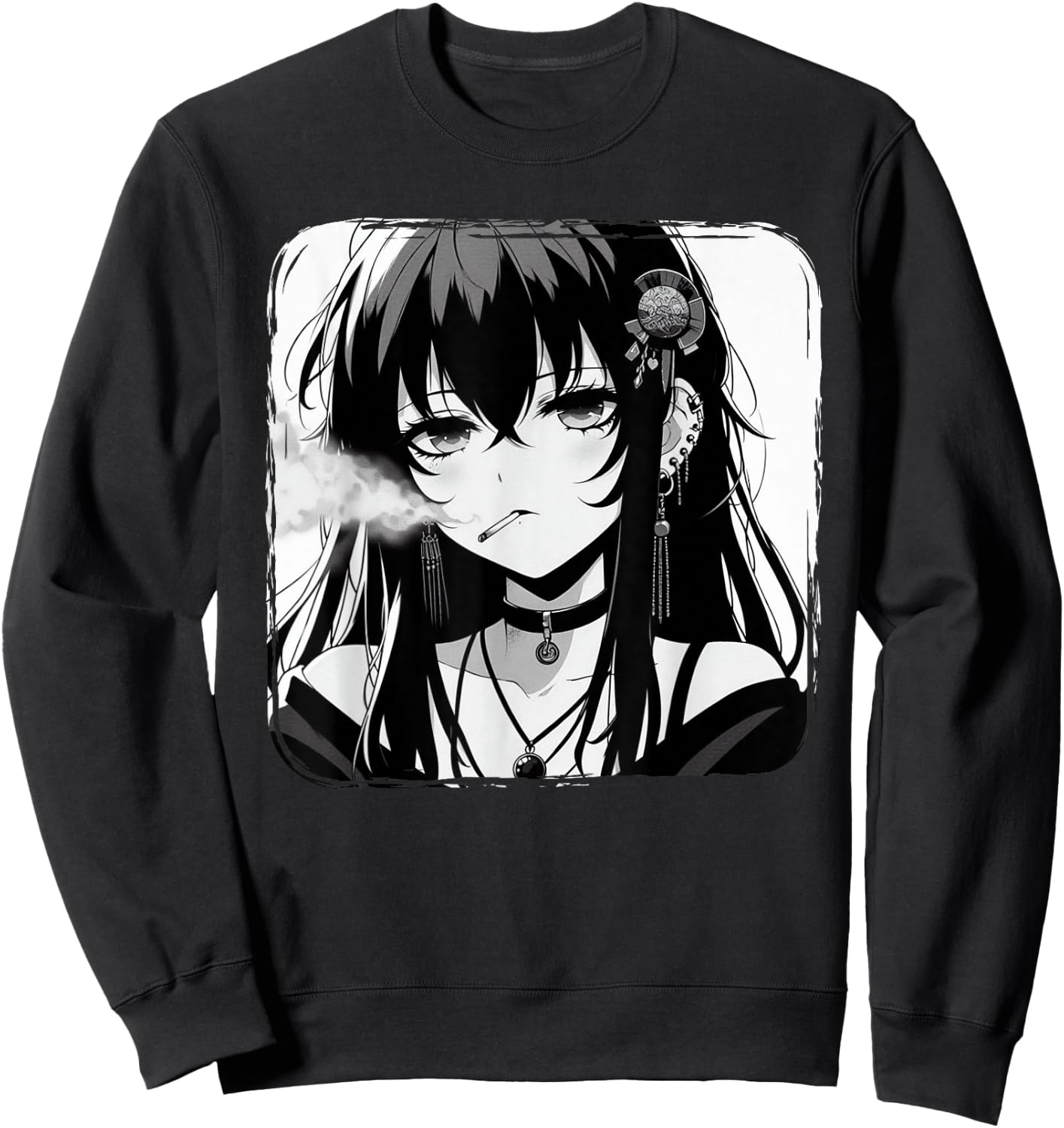 Anime Horror Girl Aesthetic Grunge Waifu Japanese Otaku Sweatshirt - Sweatshirt | Black