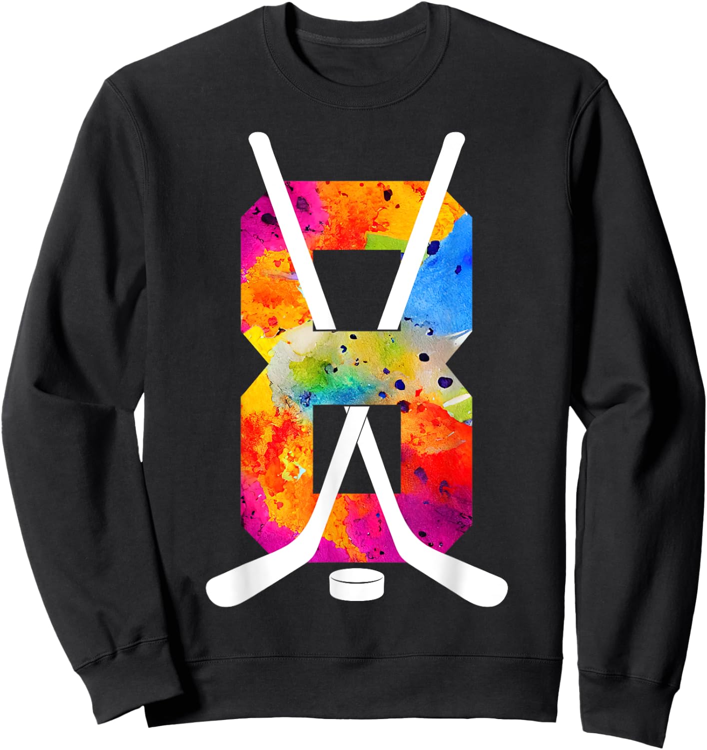 Number 8 Years Ice Hockey 8th Birthday Sweatshirt - Sweatshirt | Black