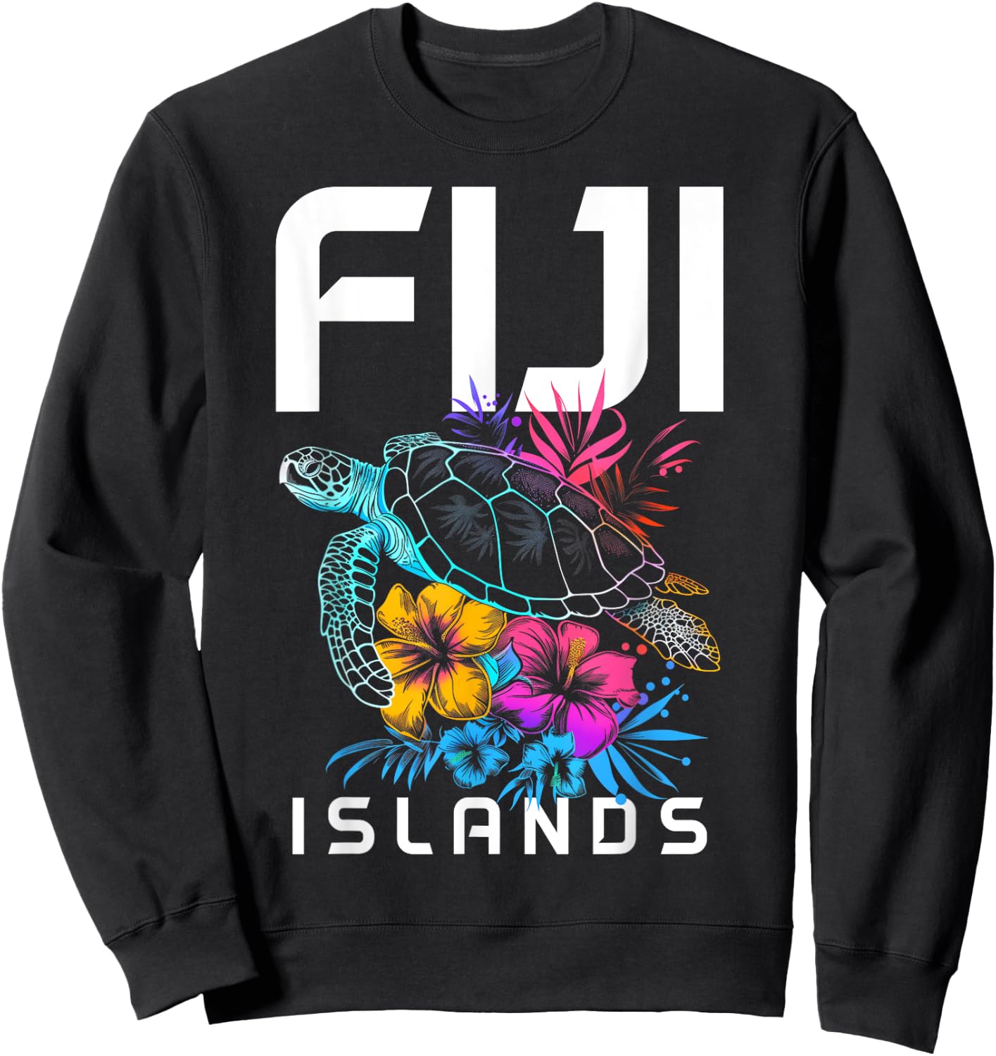Fiji Islands Sea Turtle Flowers Scuba Diving Surfer Souvenir Sweatshirt - Sweatshirt | Black