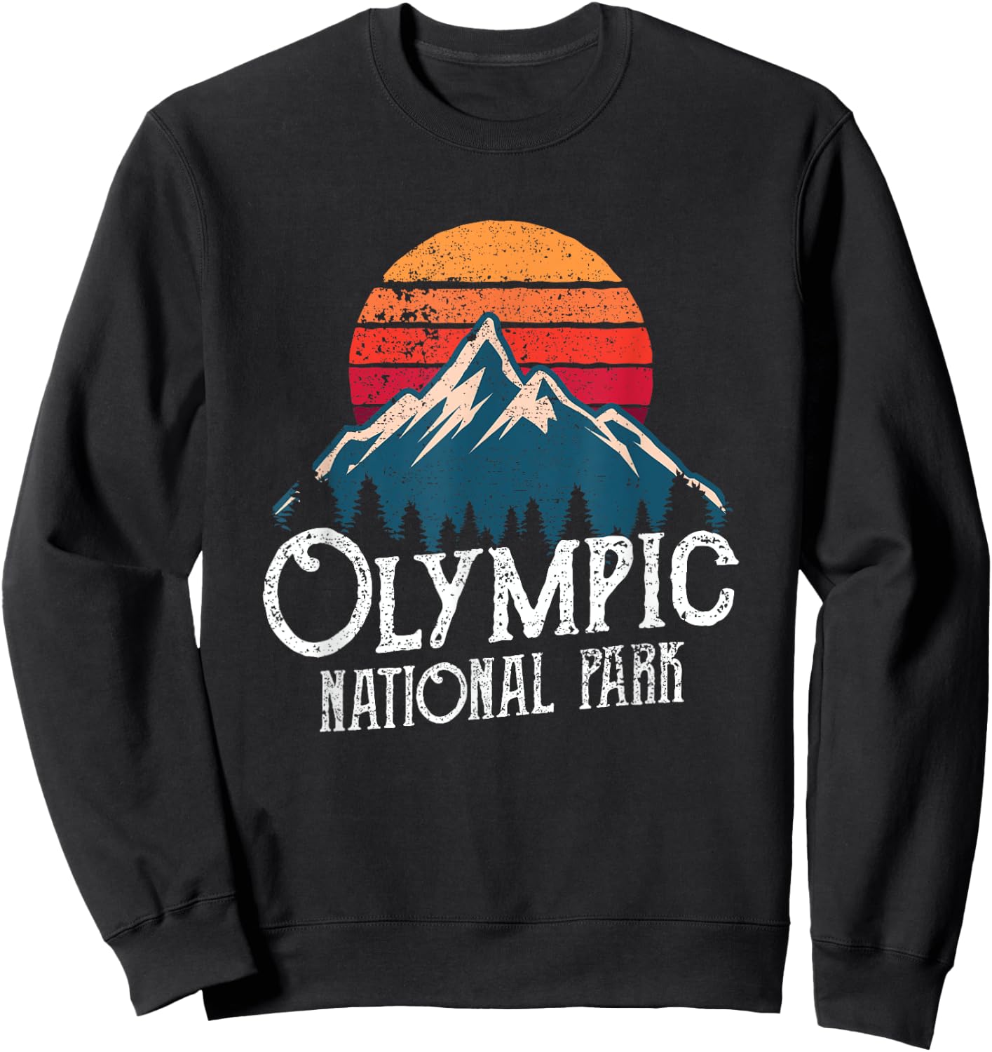 Olympic National Park Washington Mountains Retro Sweatshirt - Sweatshirt | Black