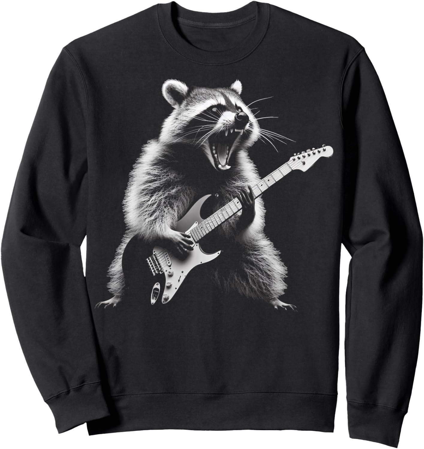 Raccoon Playing Guitar Rock and Roll Rock Star Men Women Kid Sweatshirt - Sweatshirt | Black