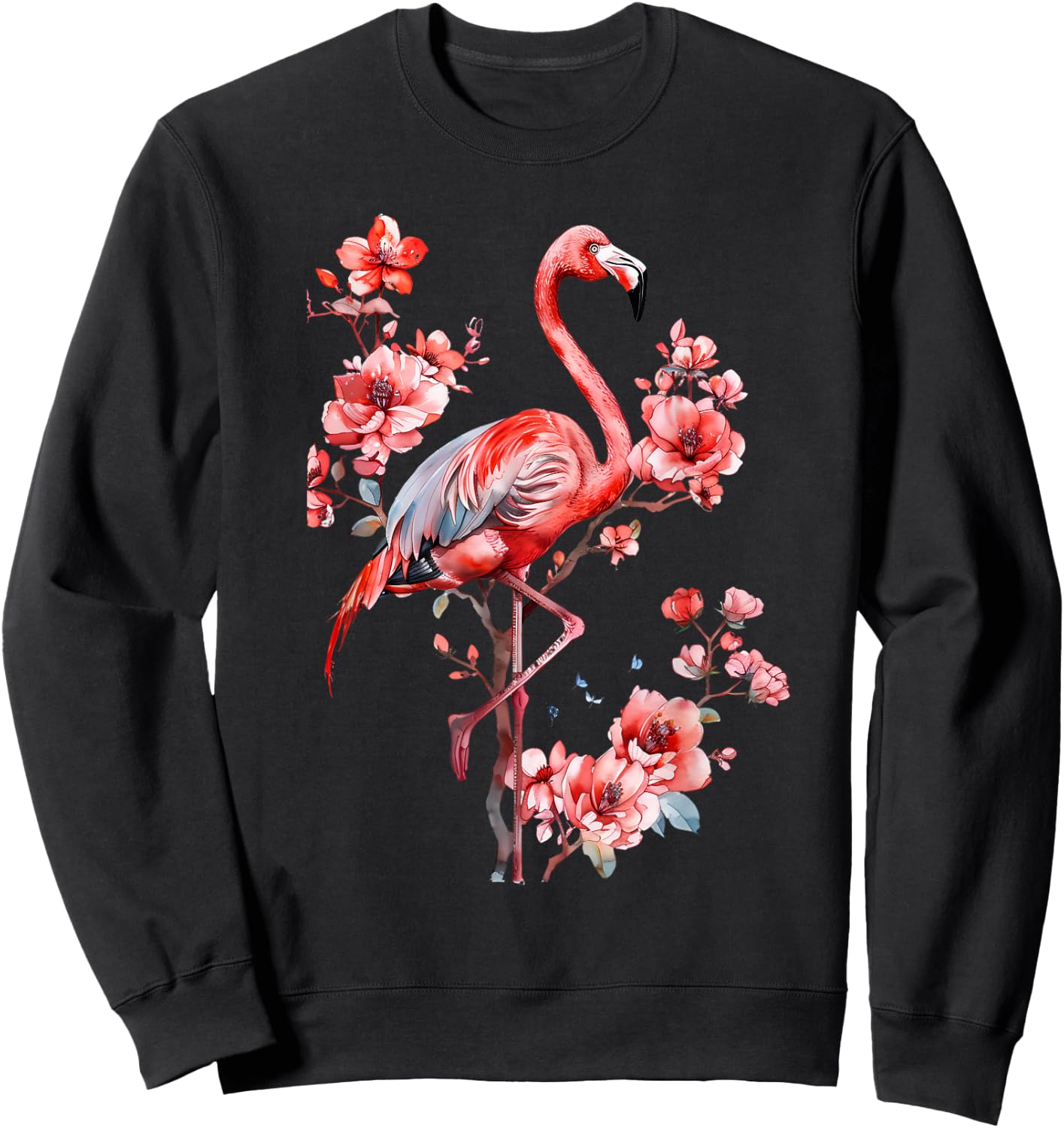 Flamingo Bird Floral Flamingo Lover Motif Nature Artwork Sweatshirt - Sweatshirt | Black