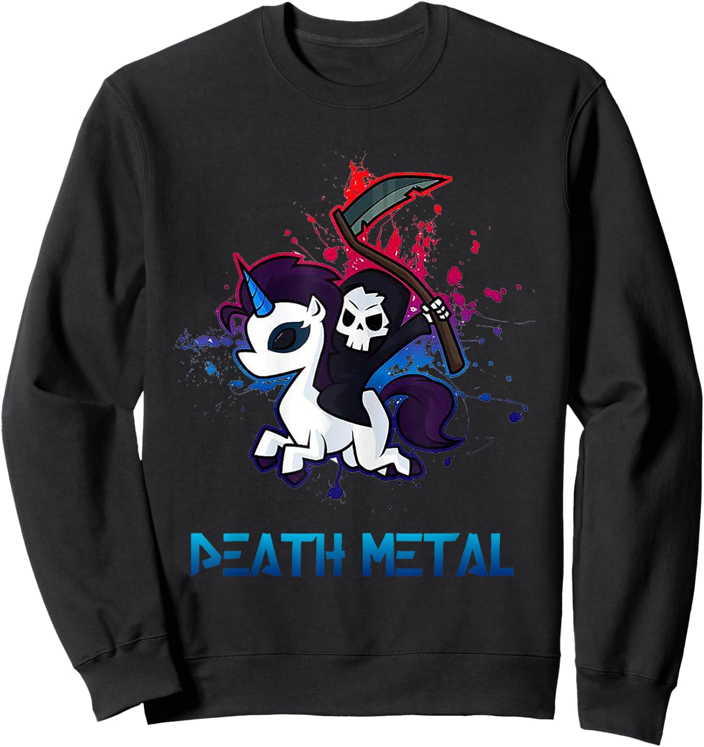 Death Metal Death Riding Unicorn Sweatshirt - Sweatshirt | Black