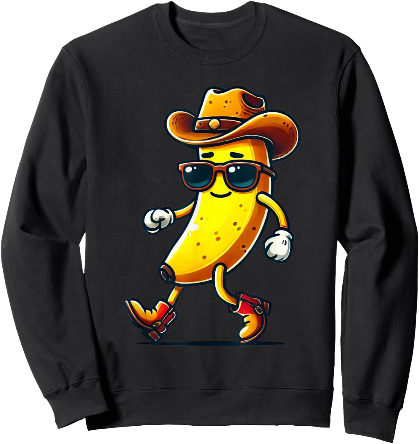 Funny Banana Wearing Cowboy Hat Sunglasses Boots Western Sweatshirt - Sweatshirt | Black