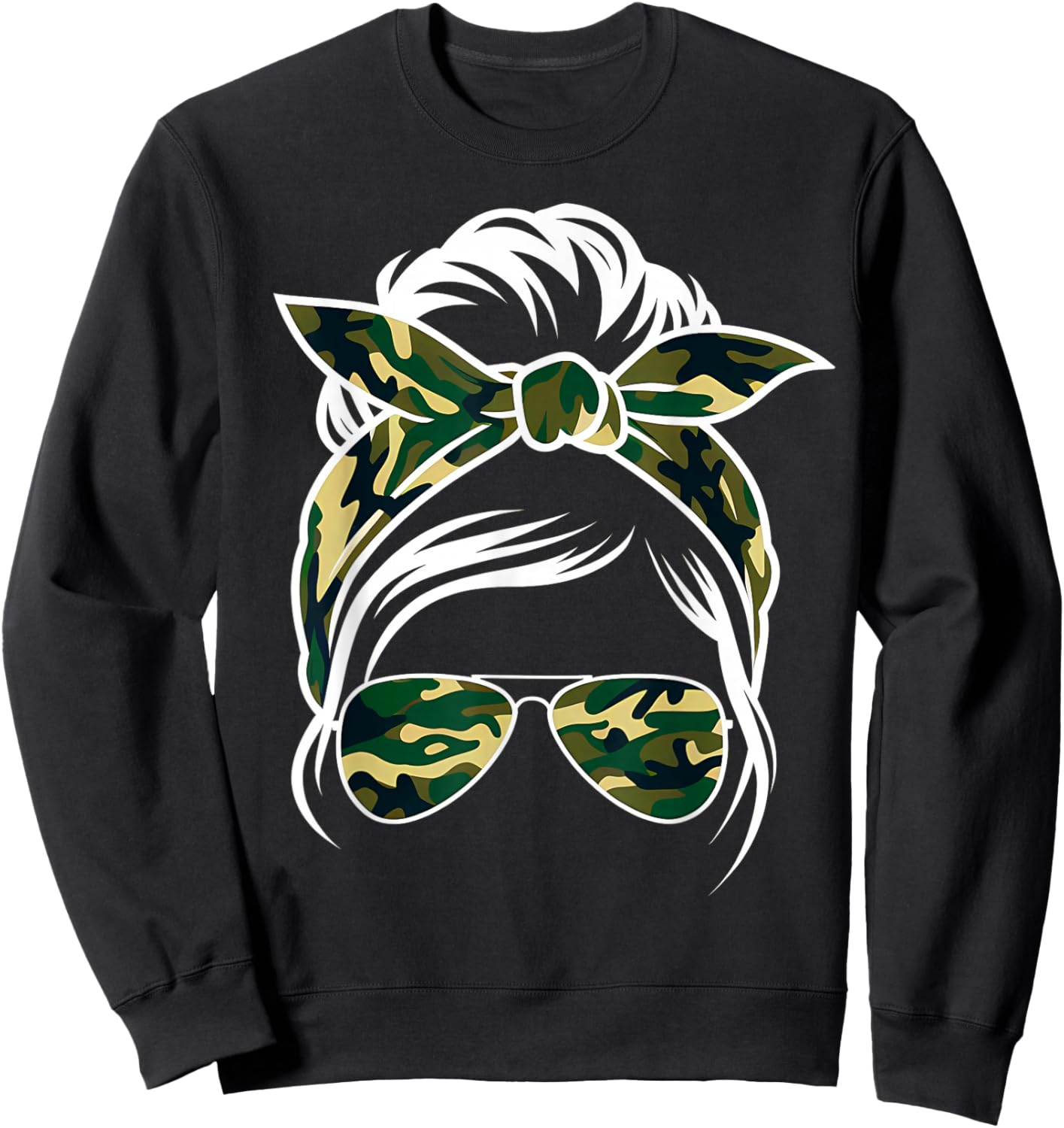 Camouflage Bow Camo Bow Messy Bun Girl Hunting Women Sweatshirt - Sweatshirt | Black