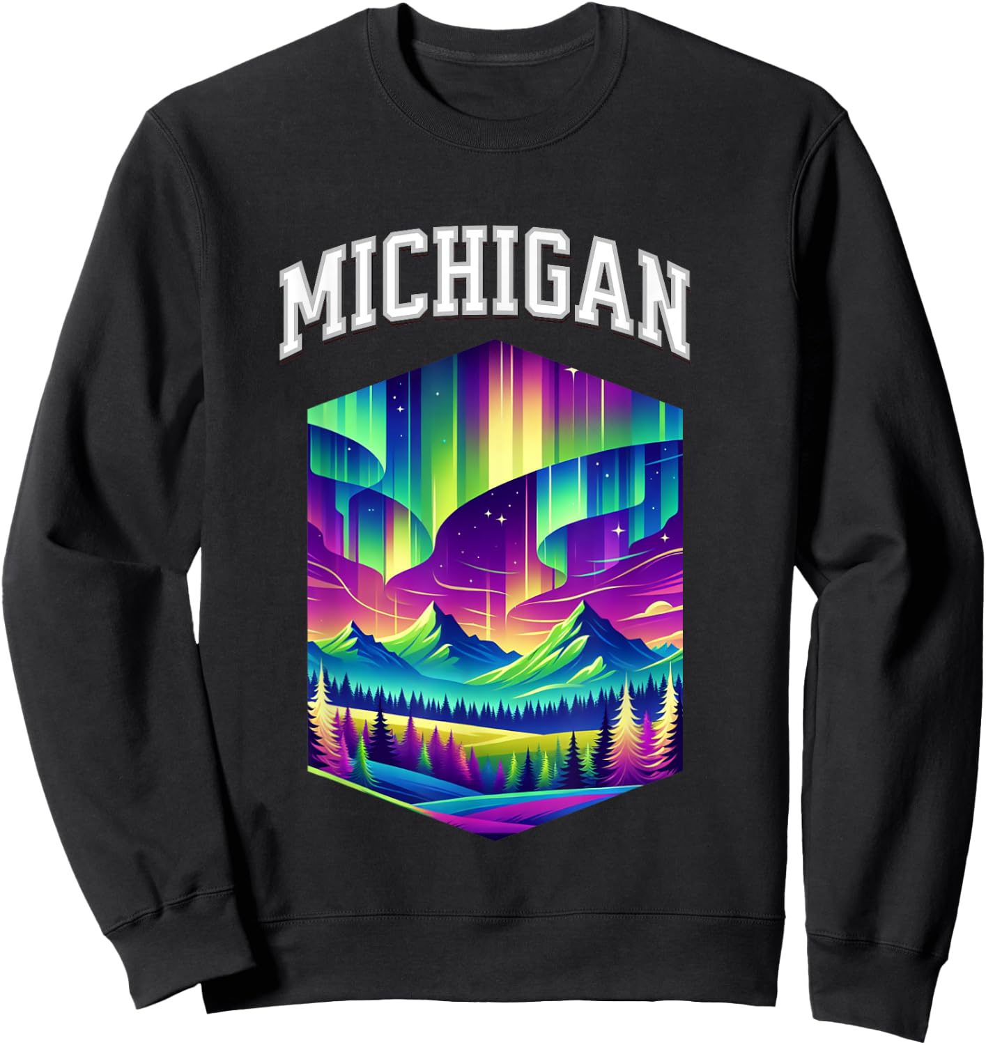 Michigan Aurora Borealis Northern Lights Vacation Souvenir Sweatshirt - Sweatshirt | Black