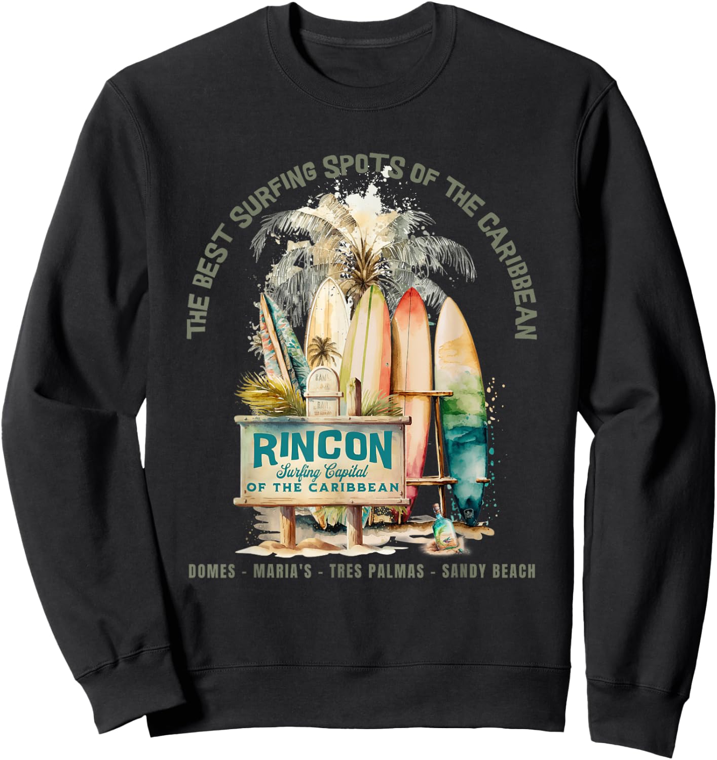 Rincon PR Surfing Capital of the Caribbean Surfers Wipeout Sweatshirt - Sweatshirt | Black