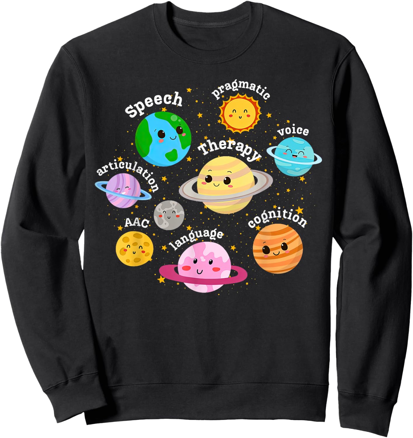 Speech Therapy Solar System Outer Space Pediatric SLP Retro Sweatshirt - Sweatshirt | Black