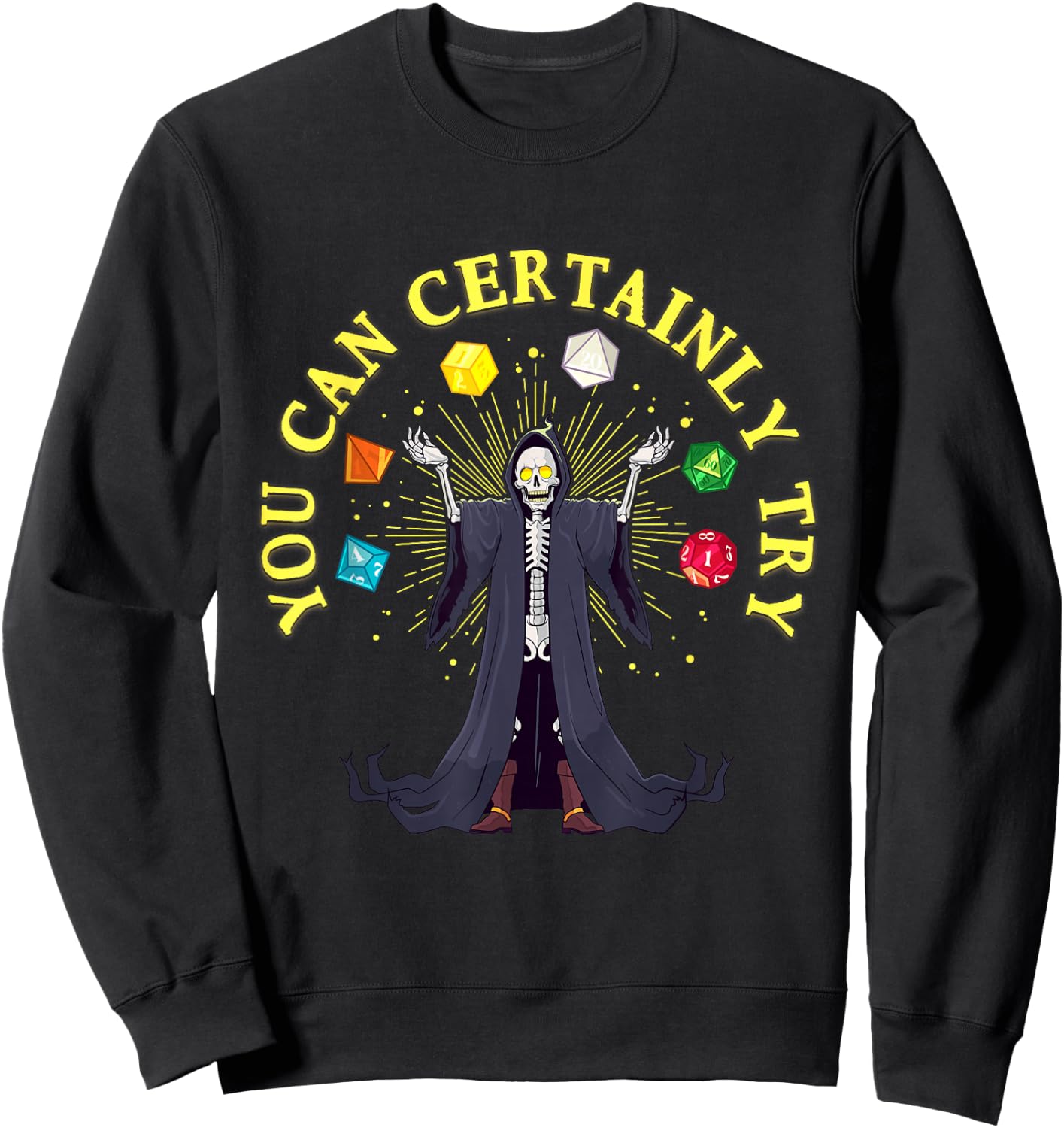 Funny D20 Dice Game Skeleton Witchcraft Nerdy Gamer Men Boys Sweatshirt - Sweatshirt | Black