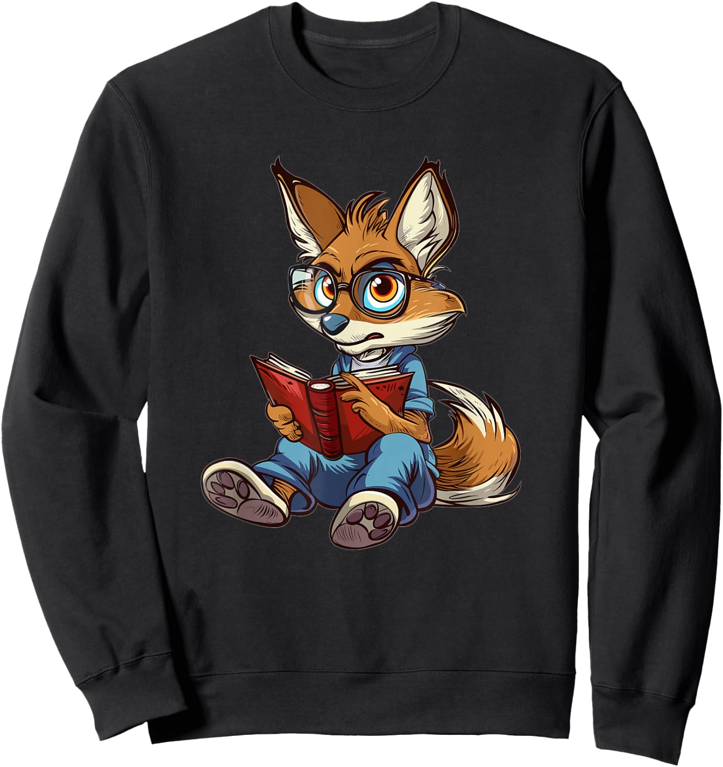 Cute Coyote With Book I Kids Coyote Sweatshirt - Sweatshirt | Black