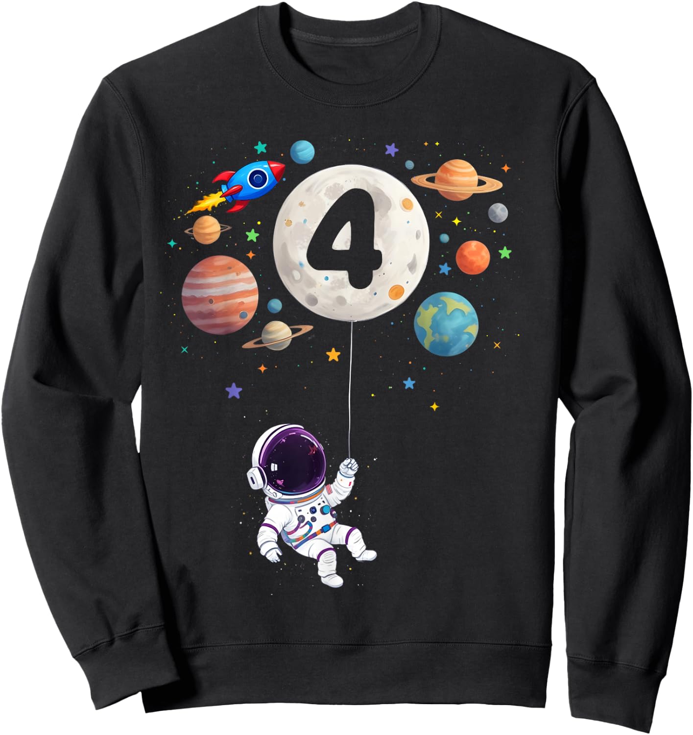 4 Years Old Birthday Space Planets Astronaut 4th Birthday Sweatshirt - Sweatshirt | Black