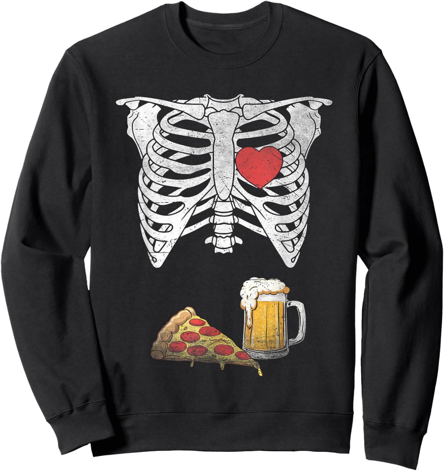 Dad Skeleton Halloween Beer Pizza Funny Pregnancy Couple Men Sweatshirt - Sweatshirt | Black