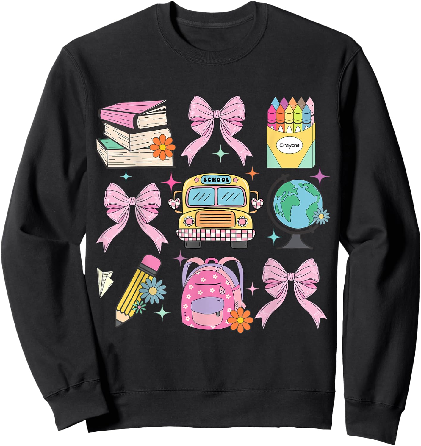 Coquette Bow Student Teacher Happy First Day Back To School Men Women Girls Kids Sweatshirt - Sweatshirt | Black