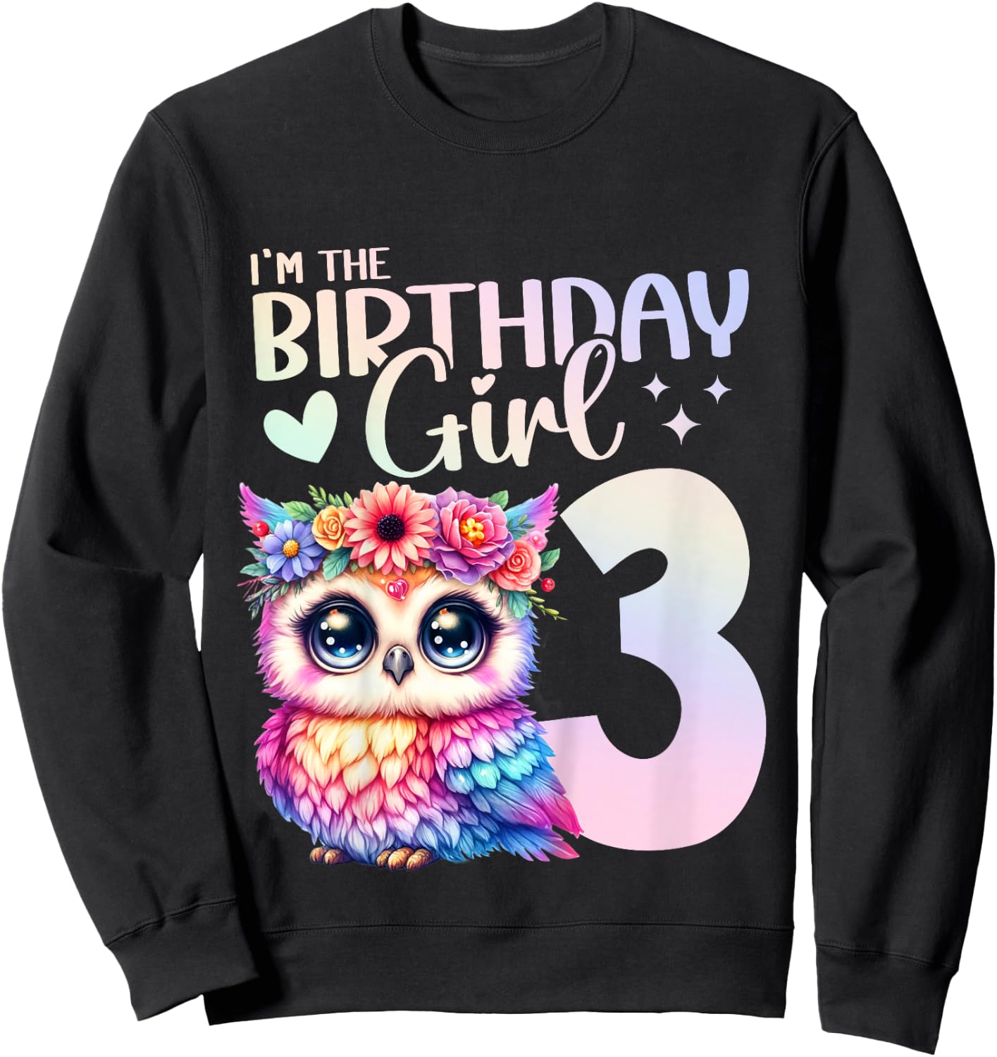 3rd Birthday Owl 3 Years Old Three years 3 Birthday Girl Sweatshirt - Sweatshirt | Black